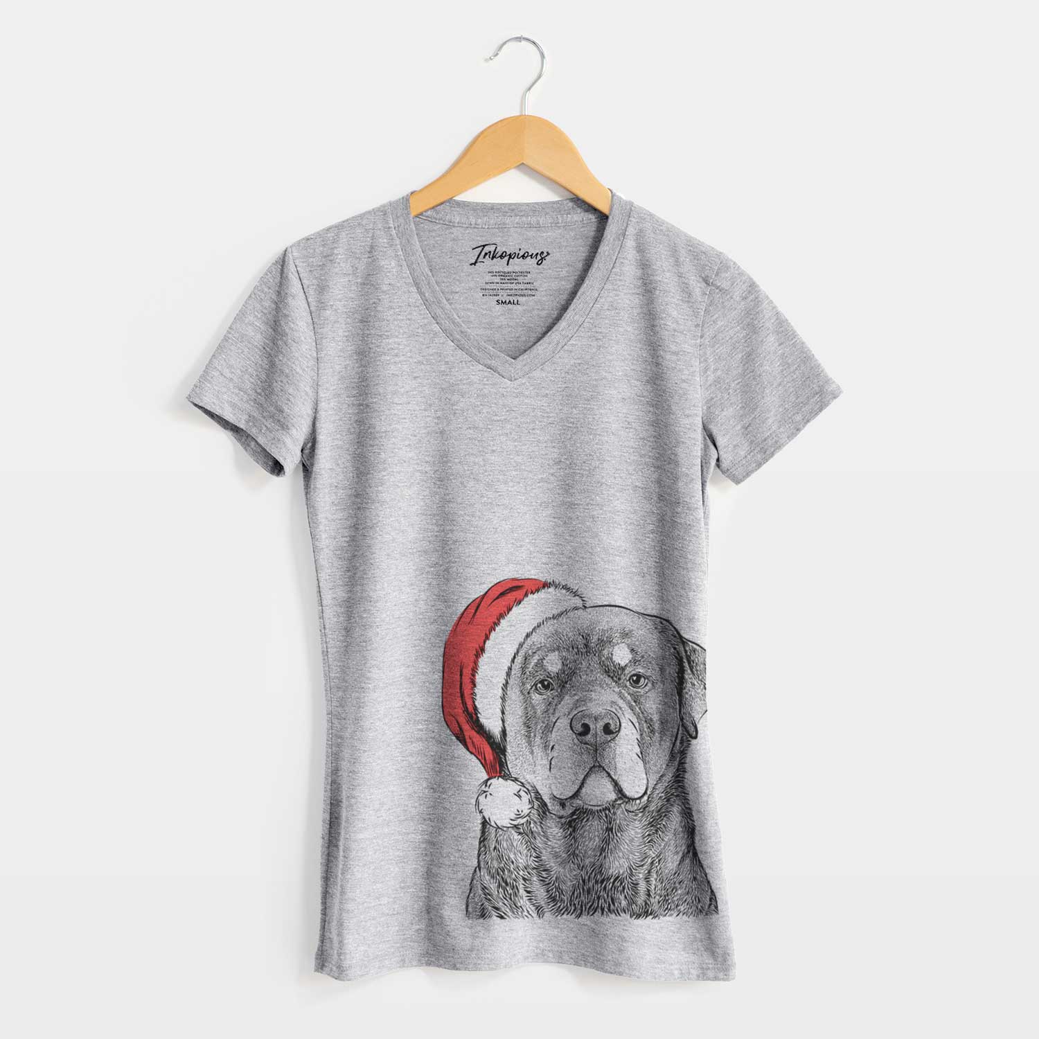 Santa Sarge the Rottweiler - Women's V-neck Shirt