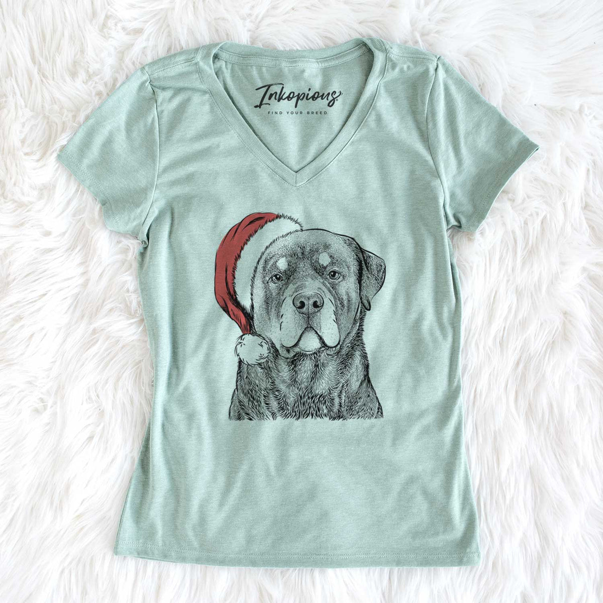 Santa Sarge the Rottweiler - Women's V-neck Shirt