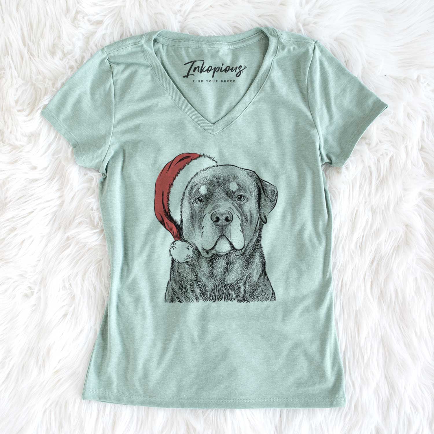Santa Sarge the Rottweiler - Women's V-neck Shirt