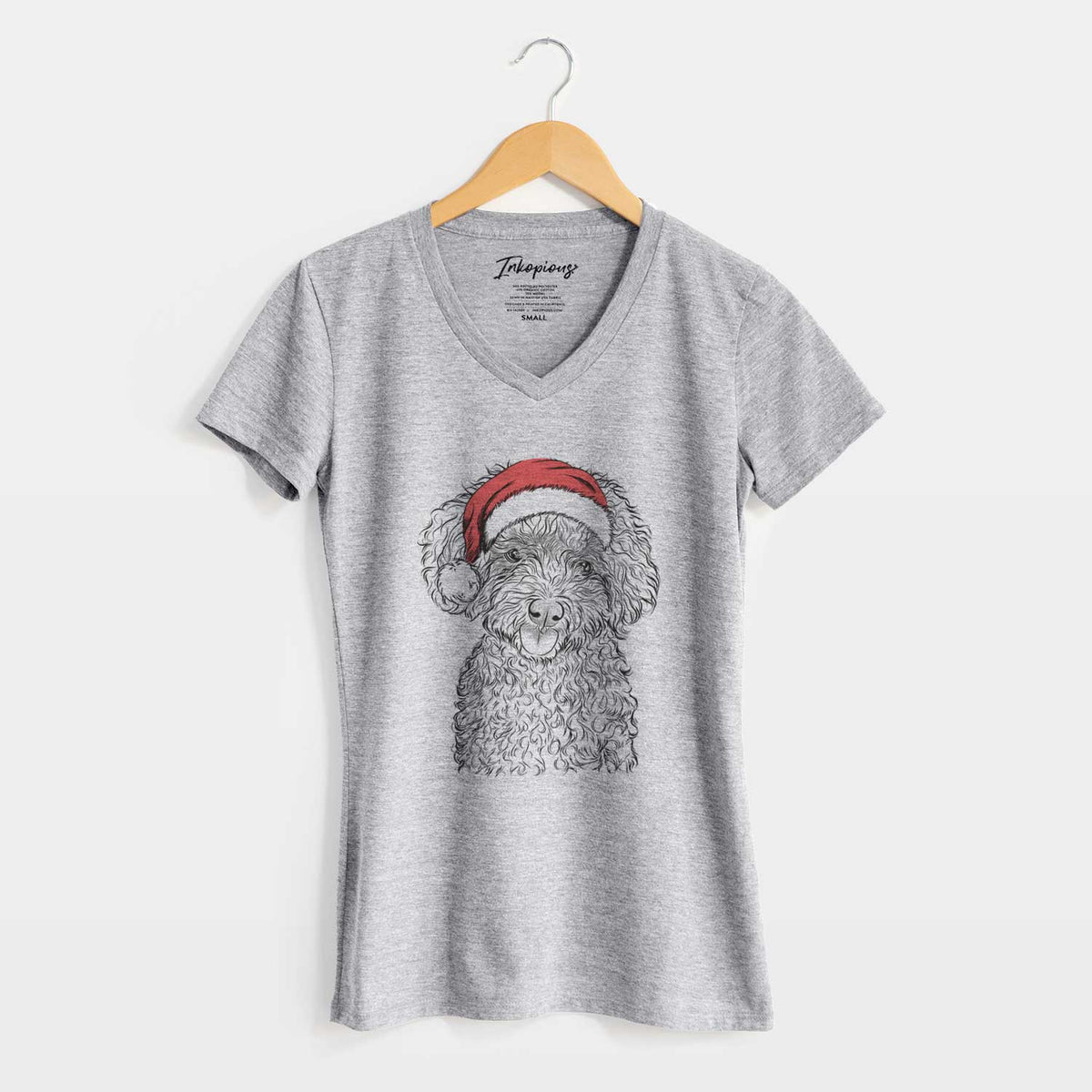 Santa Satsu the Micro Teacup Poodle - Women's V-neck Shirt