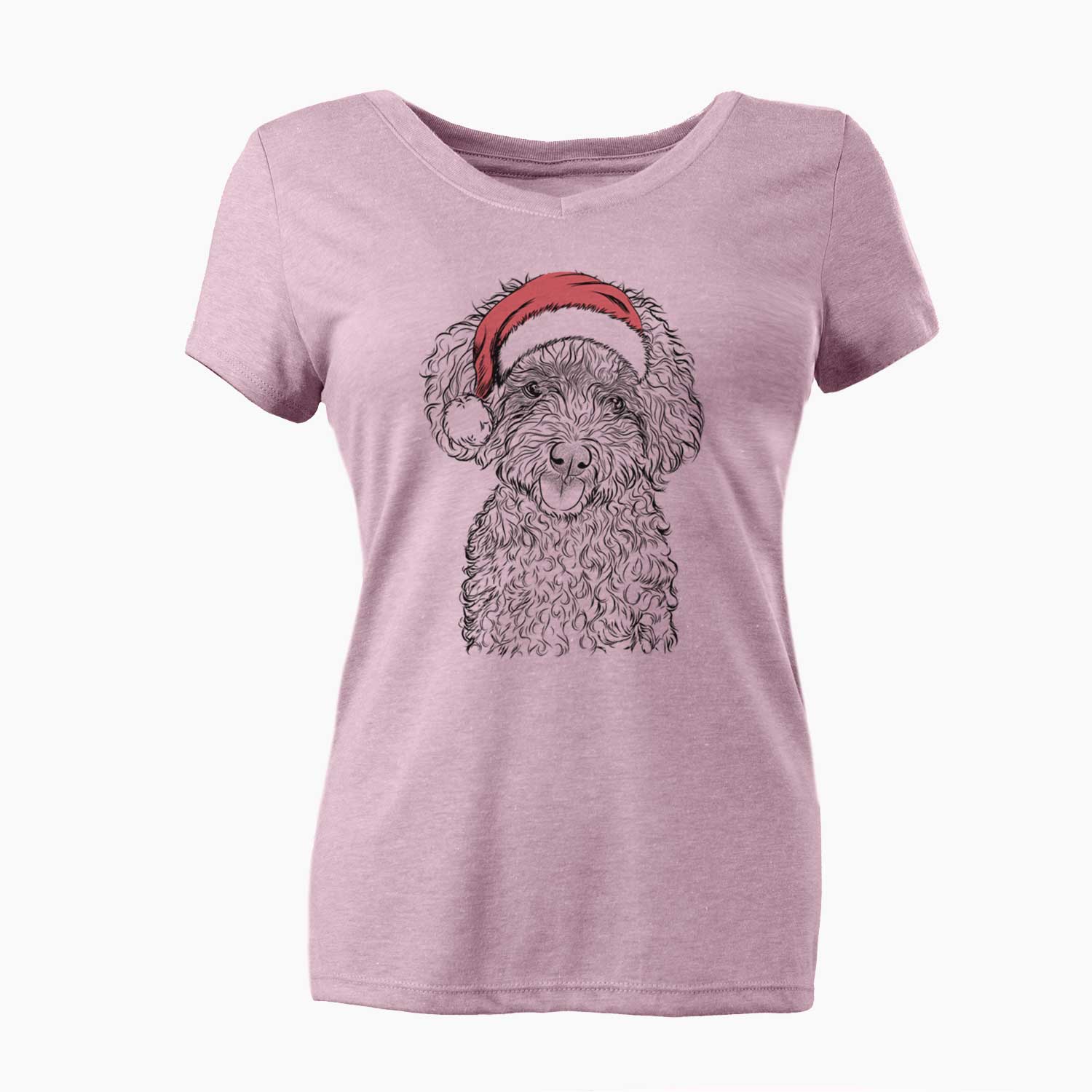 Santa Satsu the Micro Teacup Poodle - Women's V-neck Shirt