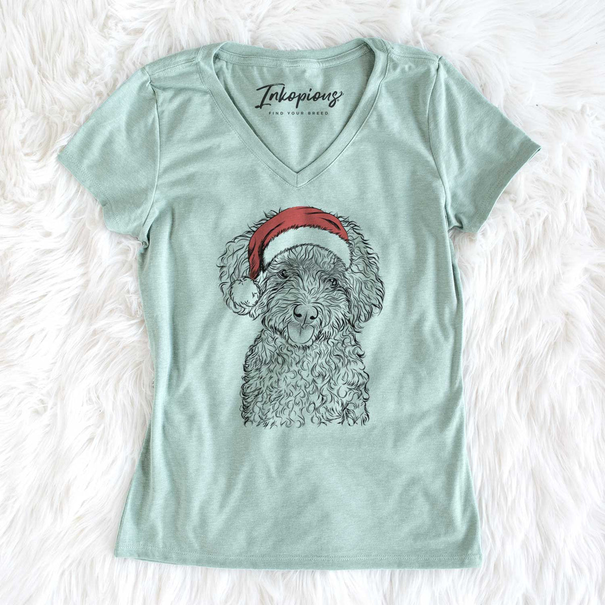 Santa Satsu the Micro Teacup Poodle - Women's V-neck Shirt