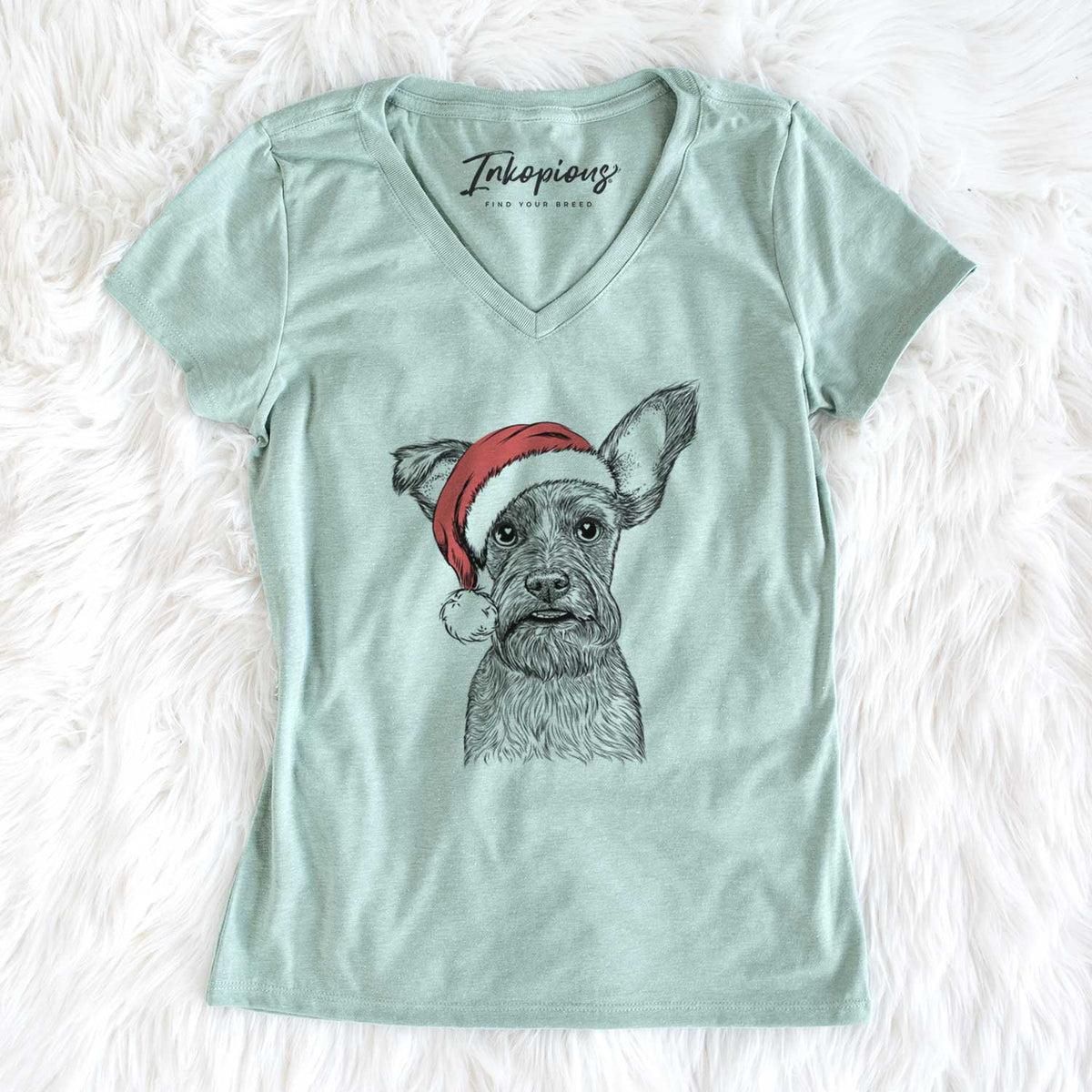 Santa Sawyer the Snorkie - Women's V-neck Shirt