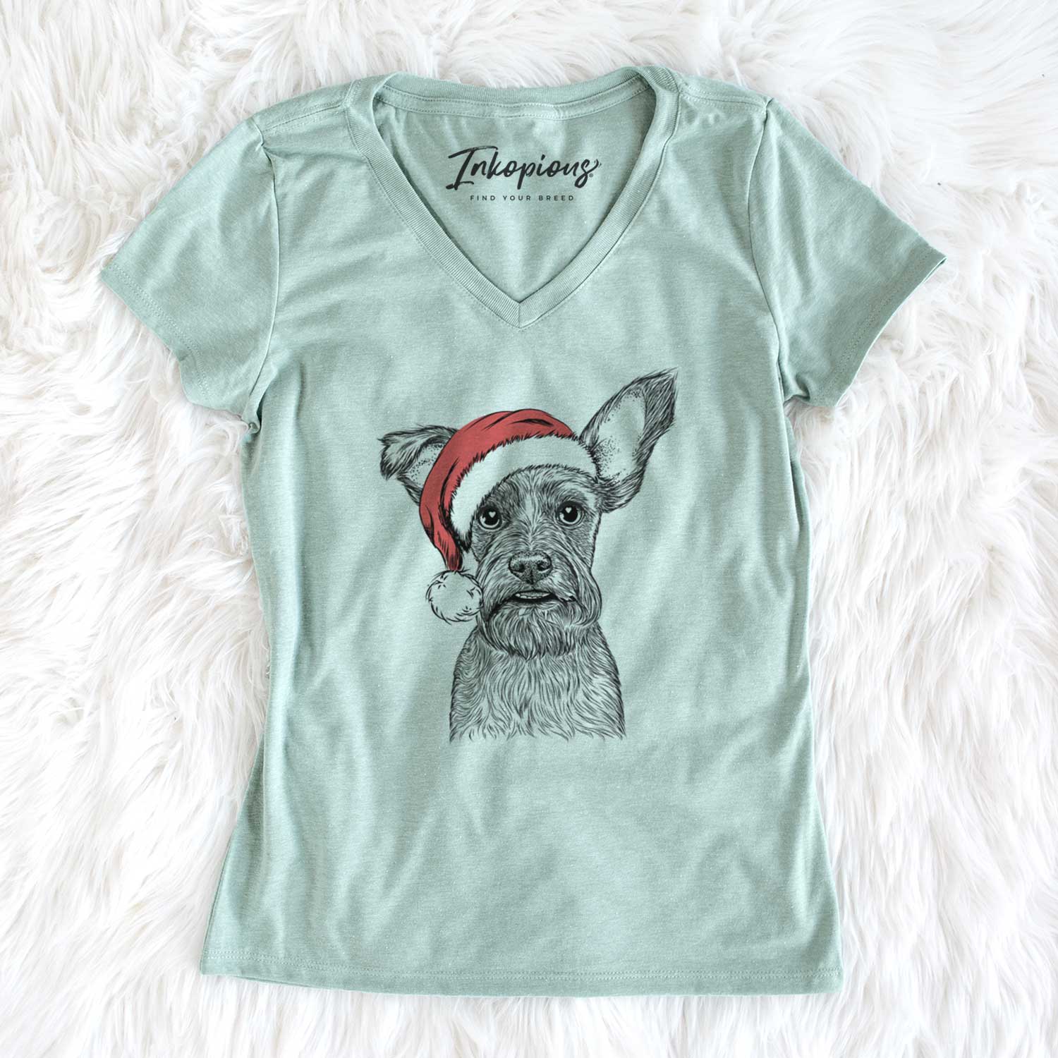 Santa Sawyer the Snorkie - Women's V-neck Shirt