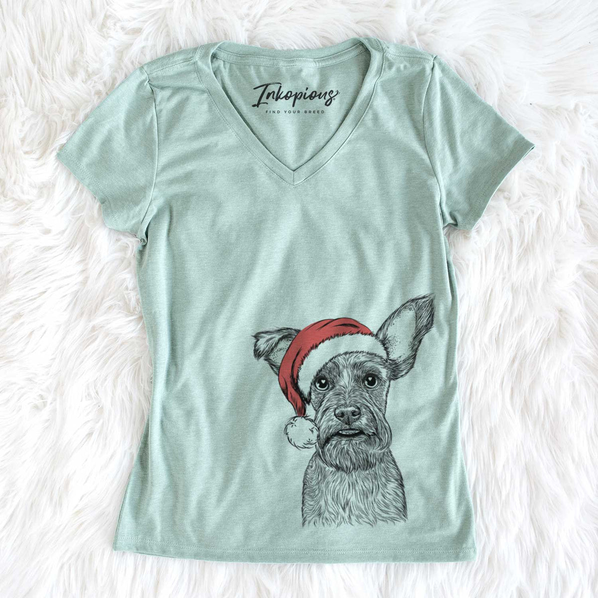 Santa Sawyer the Snorkie - Women's V-neck Shirt