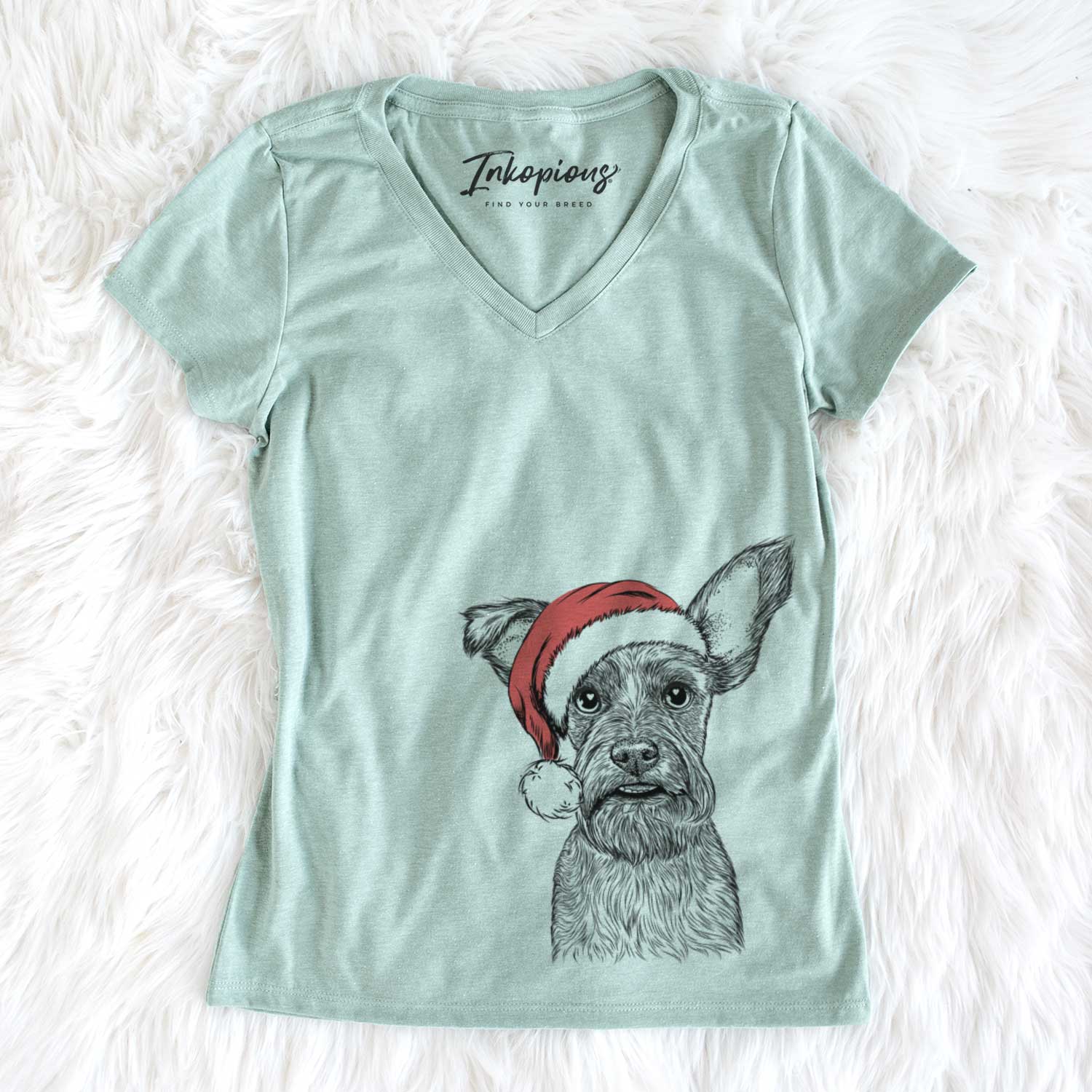 Santa Sawyer the Snorkie - Women's V-neck Shirt