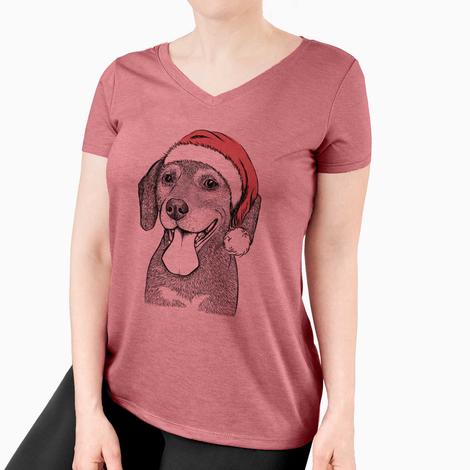 Santa Scarlett the Beagle - Women's V-neck Shirt