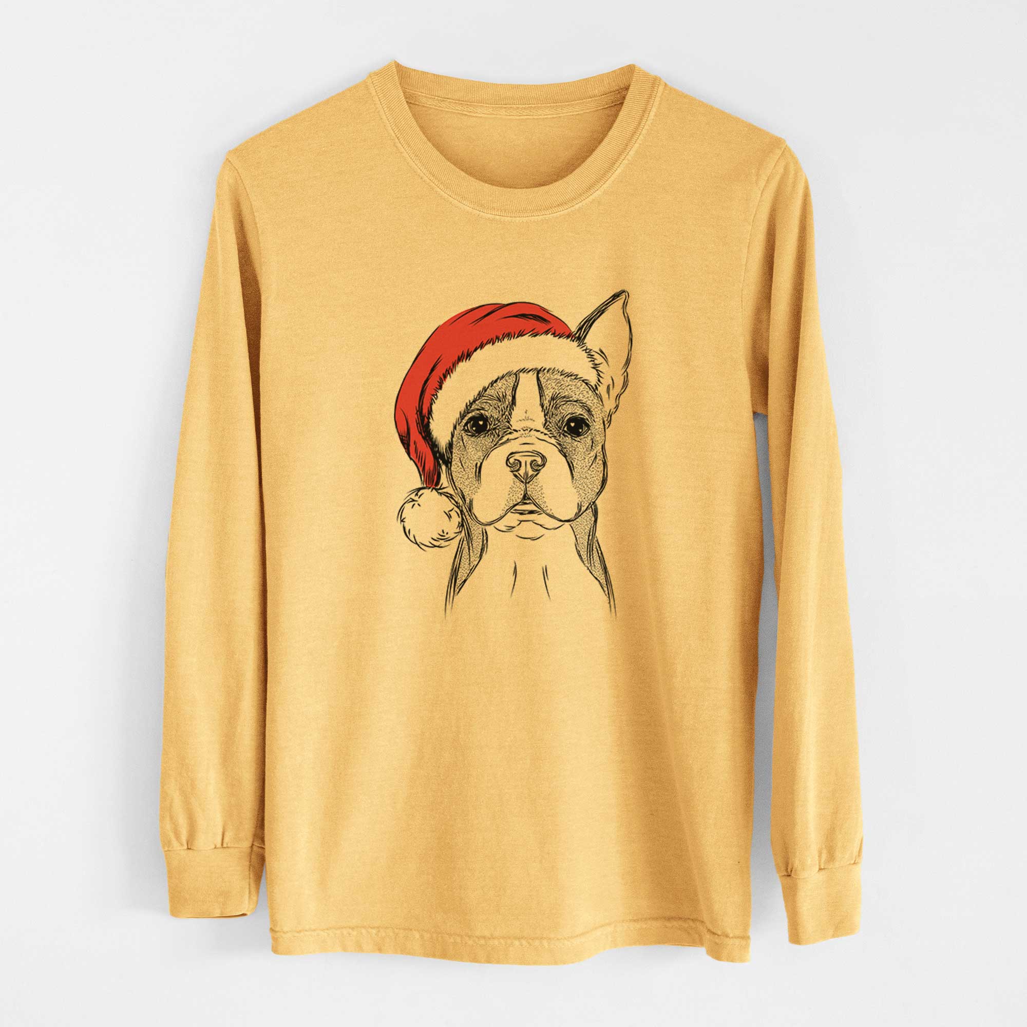 Santa Scout the Boston Terrier - Heavyweight 100% Cotton Long Sleeve