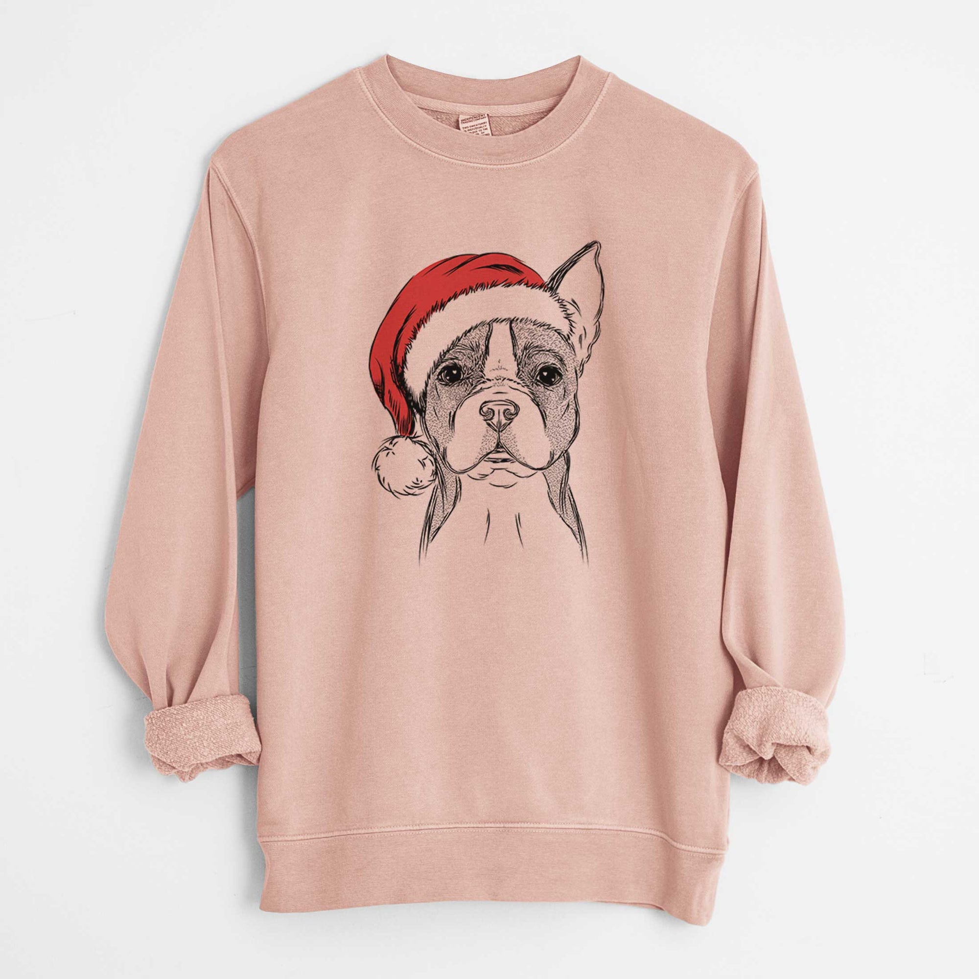 Santa Scout the Boston Terrier - Unisex Pigment Dyed Crew Sweatshirt