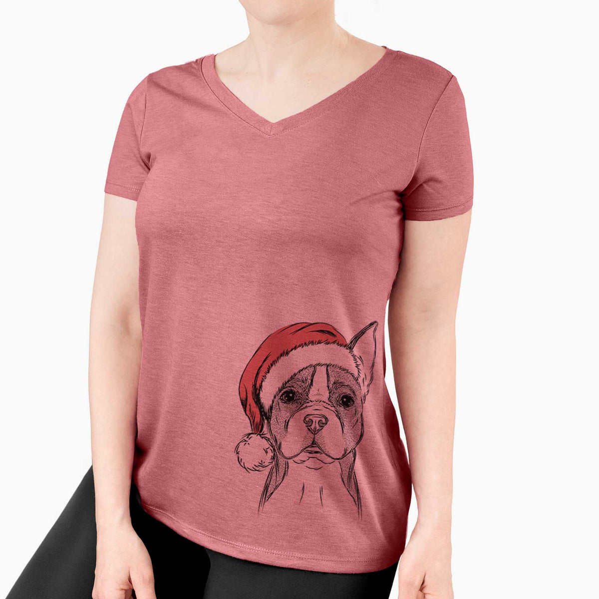 Santa Scout the Boston Terrier - Women's V-neck Shirt