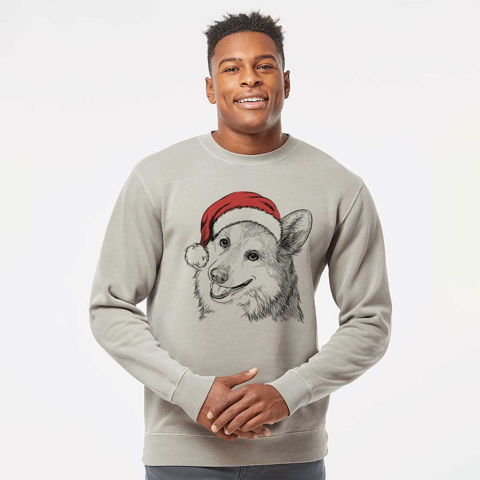 Santa Scout the Pembroke Welsh Corgi - Unisex Pigment Dyed Crew Sweatshirt