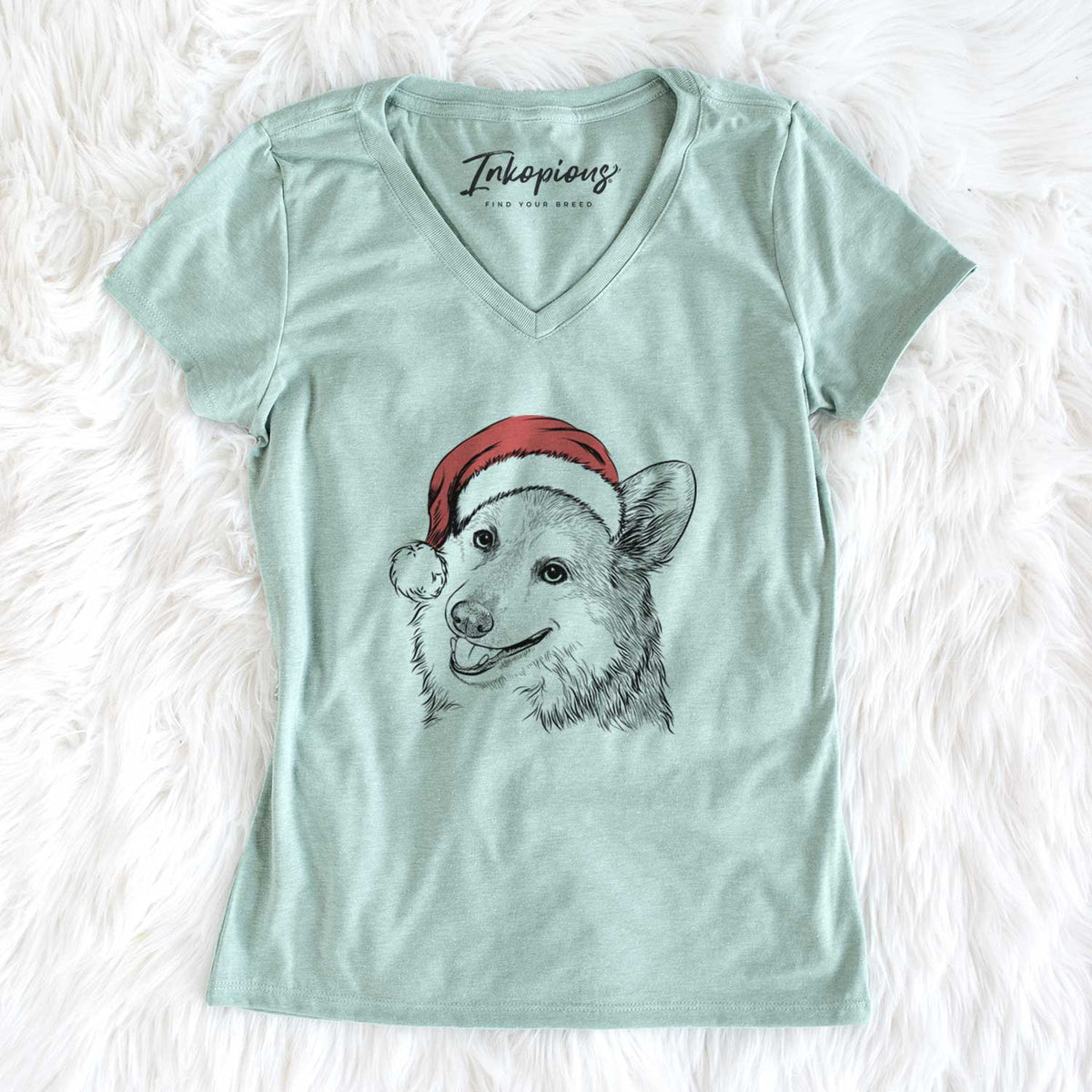 Santa Scout the Pembroke Welsh Corgi - Women's V-neck Shirt
