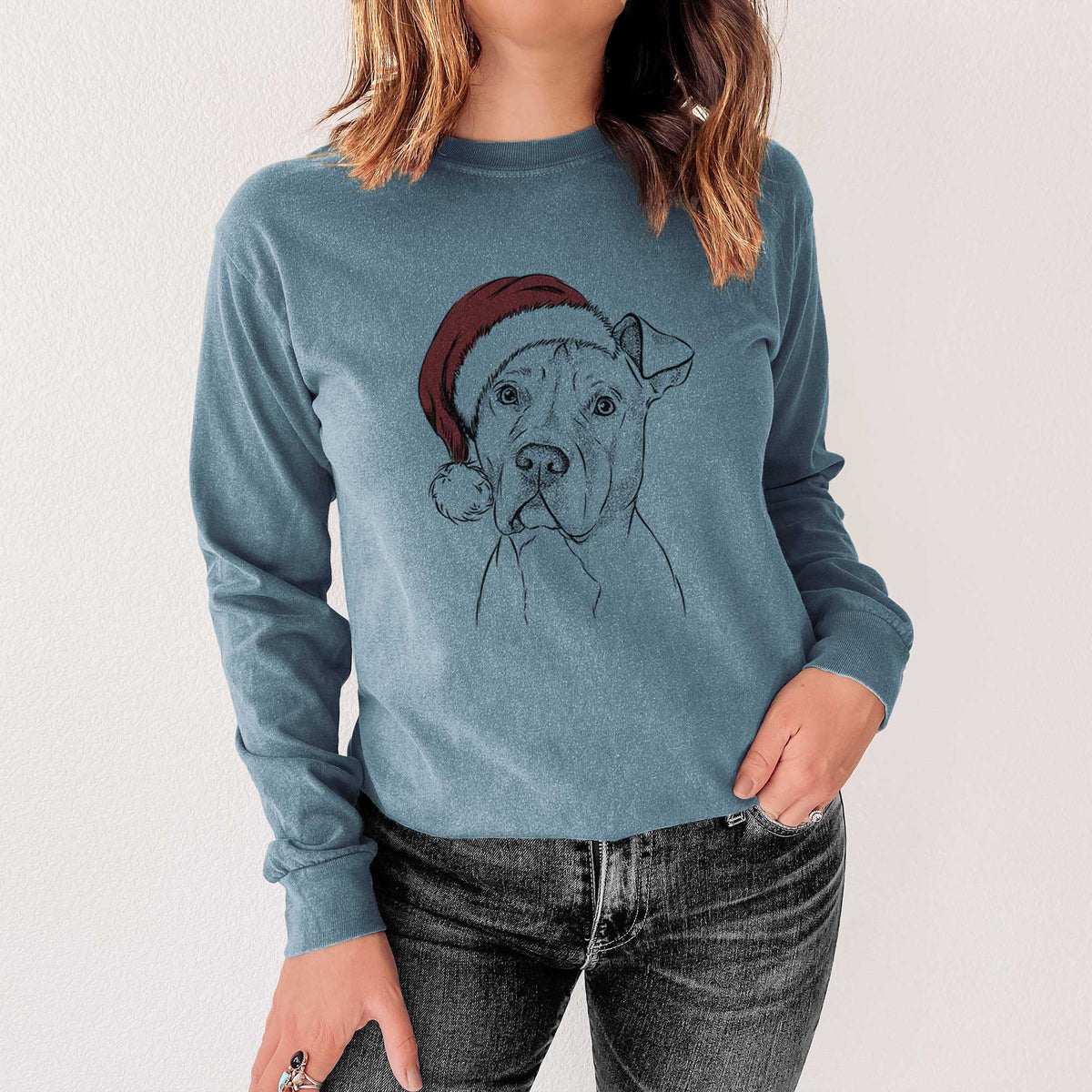 Santa Scraps the American Staffordshire Mix - Heavyweight 100% Cotton Long Sleeve