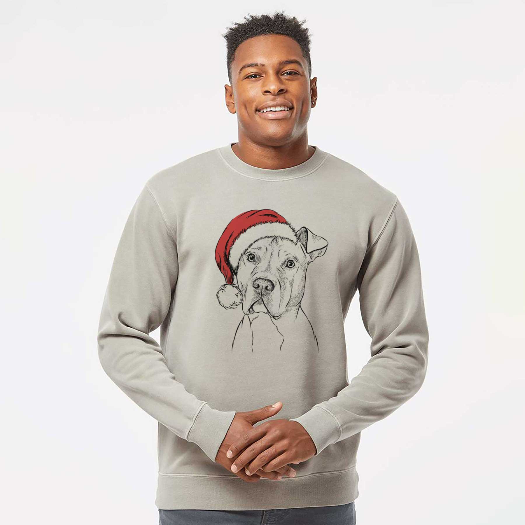 Santa Scraps the American Staffordshire Mix - Unisex Pigment Dyed Crew Sweatshirt