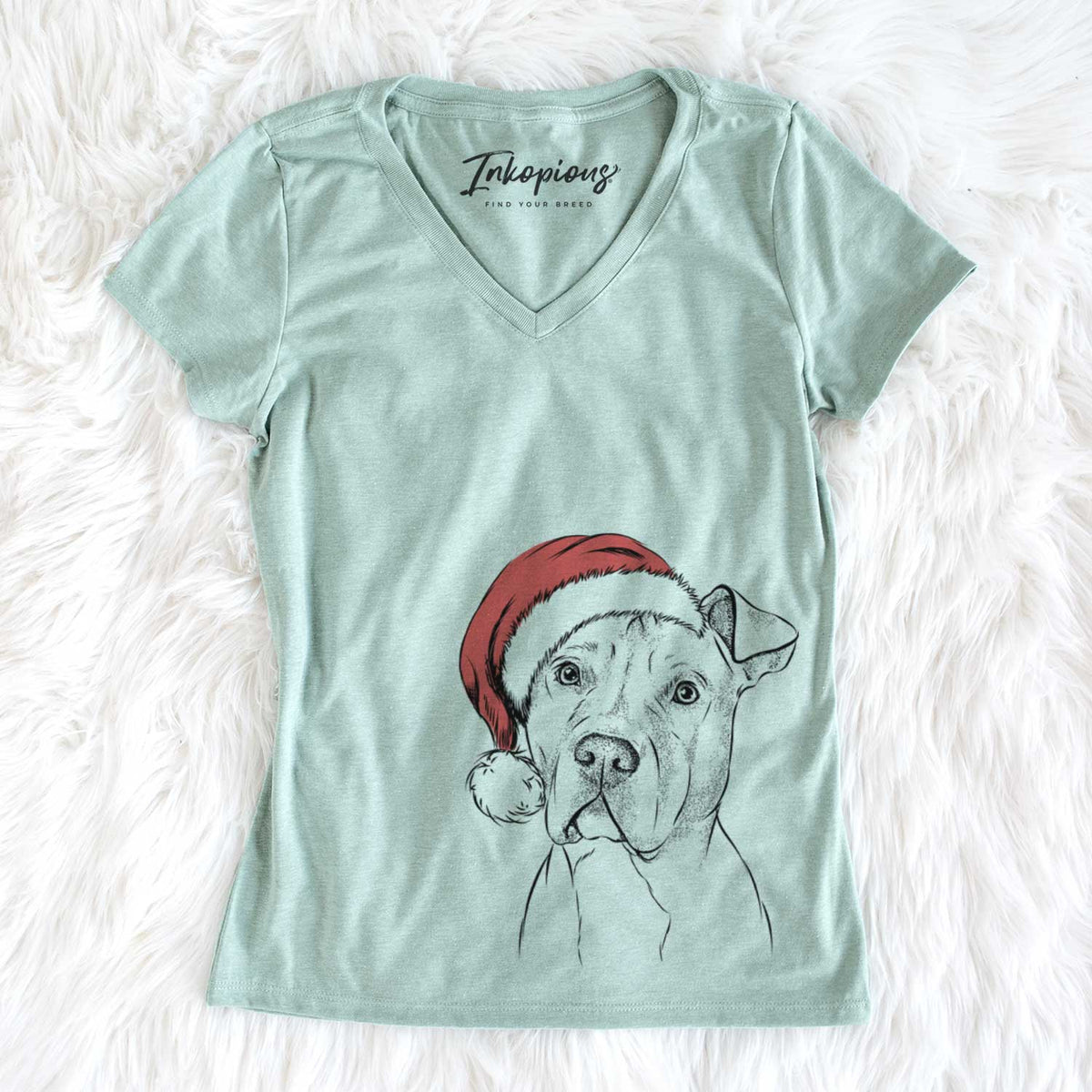 Santa Scraps the American Staffordshire Mix - Women&#39;s V-neck Shirt