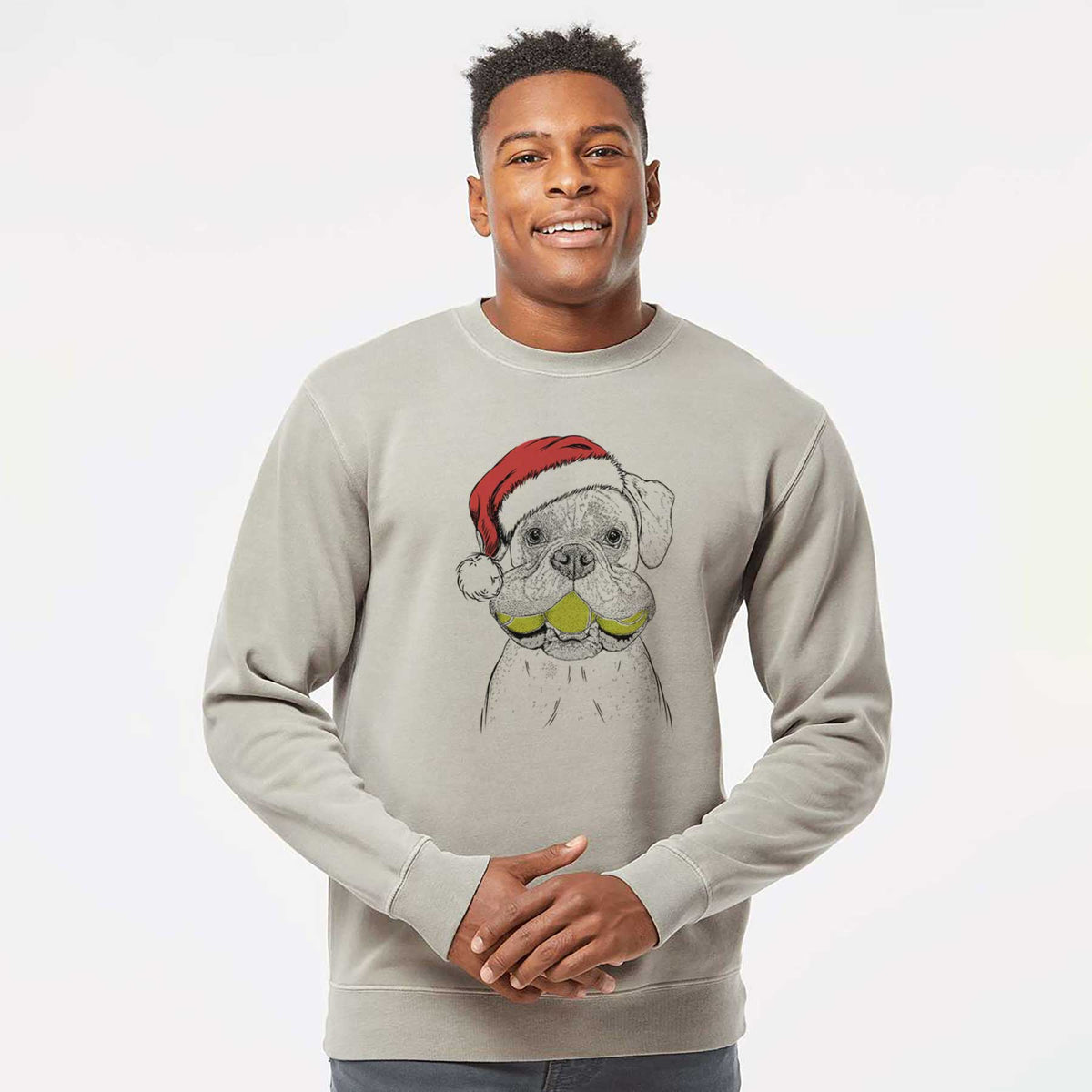 Santa Seamus the Boxer - Unisex Pigment Dyed Crew Sweatshirt