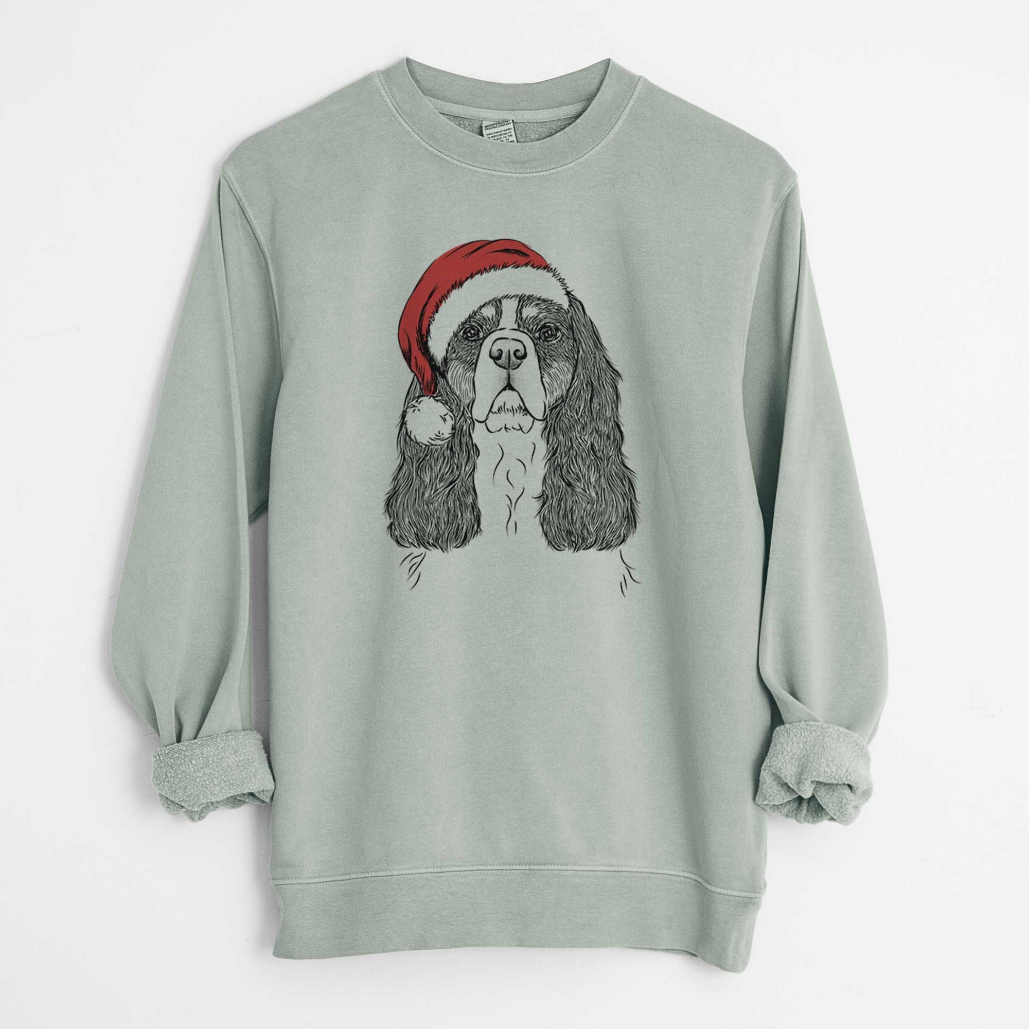 Santa Sebastian the Cavalier King Charles Spaniel - Unisex Pigment Dyed Crew Sweatshirt