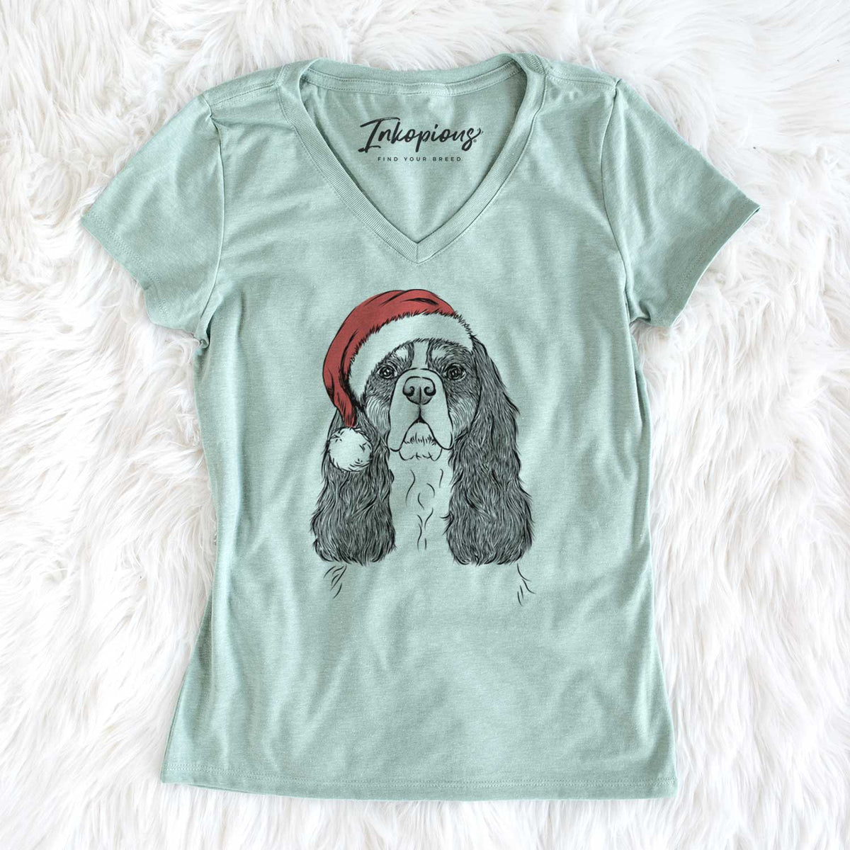 Santa Sebastian the Cavalier King Charles Spaniel - Women's V-neck Shirt