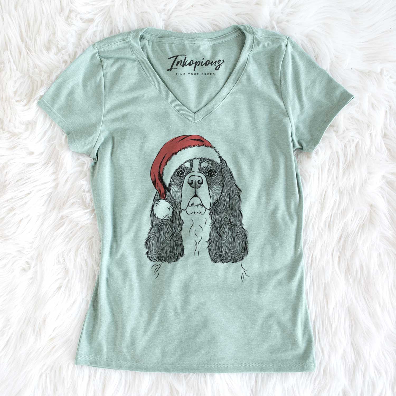 Santa Sebastian the Cavalier King Charles Spaniel - Women's V-neck Shirt