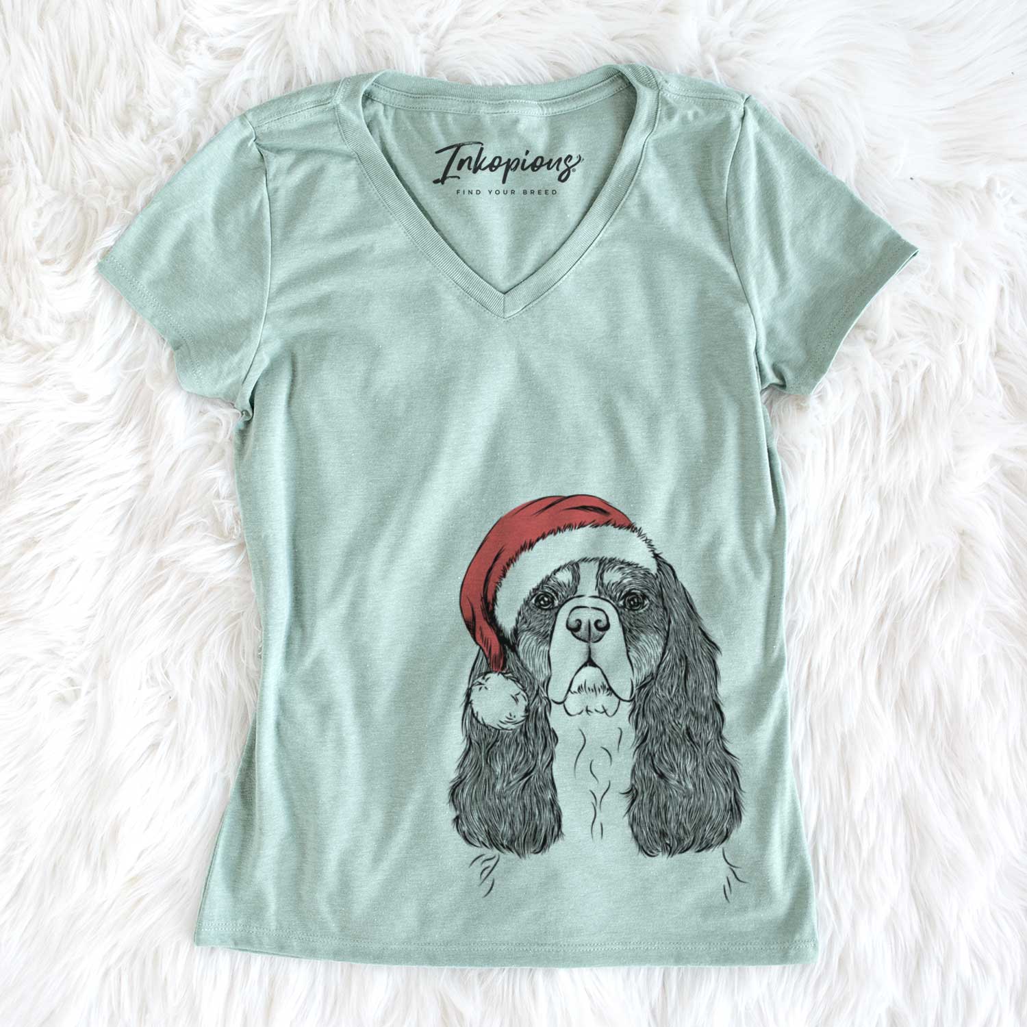 Santa Sebastian the Cavalier King Charles Spaniel - Women's V-neck Shirt