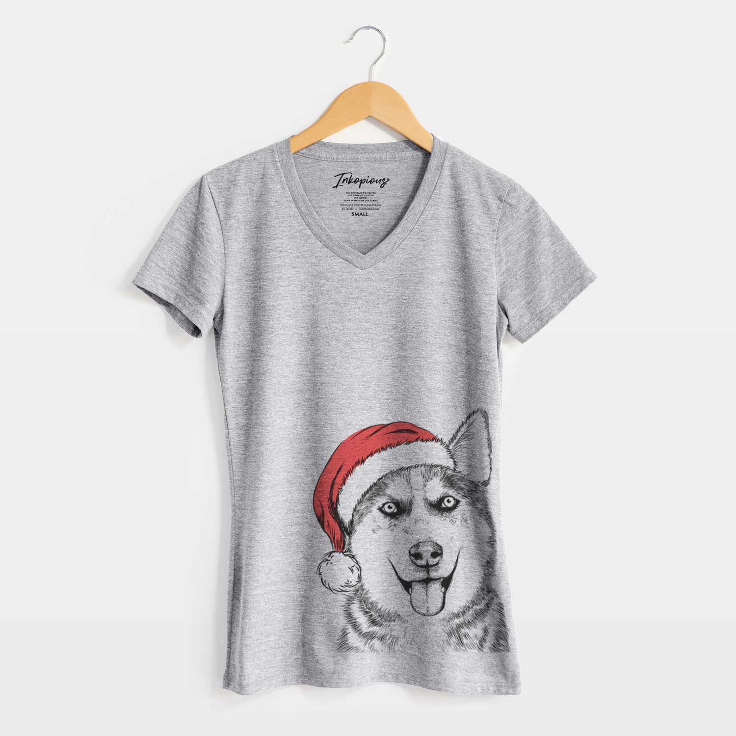 Santa Sesi the Siberian Husky - Women's V-neck Shirt