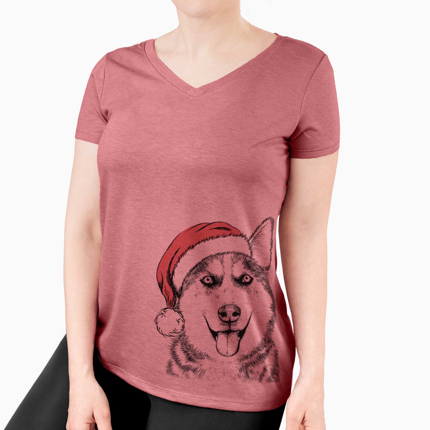 Santa Sesi the Siberian Husky - Women's V-neck Shirt