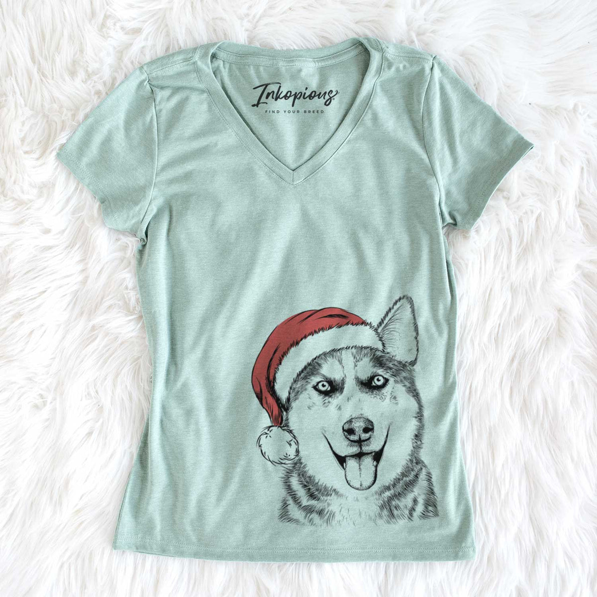 Santa Sesi the Siberian Husky - Women&#39;s V-neck Shirt