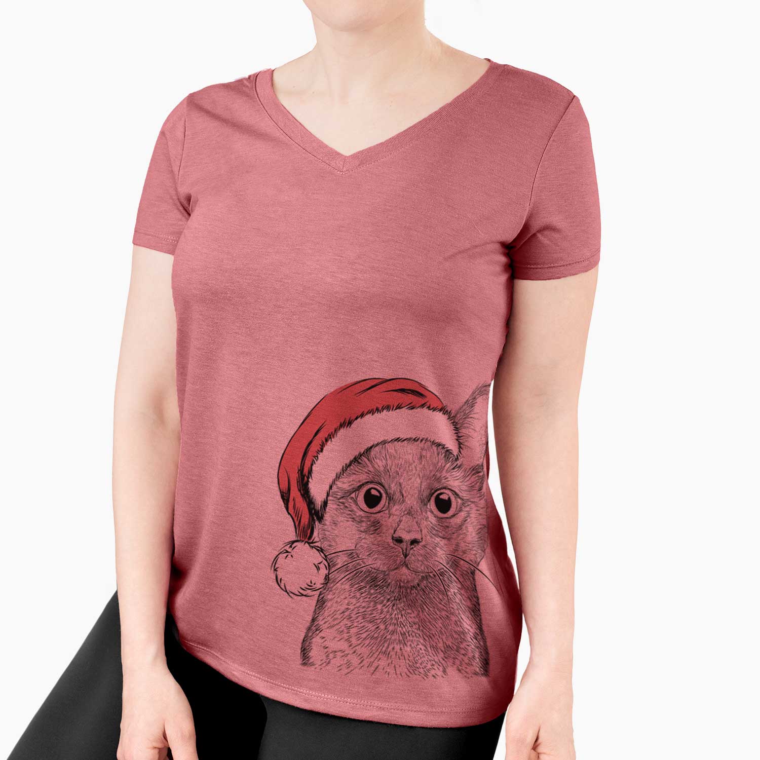 Santa Shadow the Black Cat - Women's V-neck Shirt