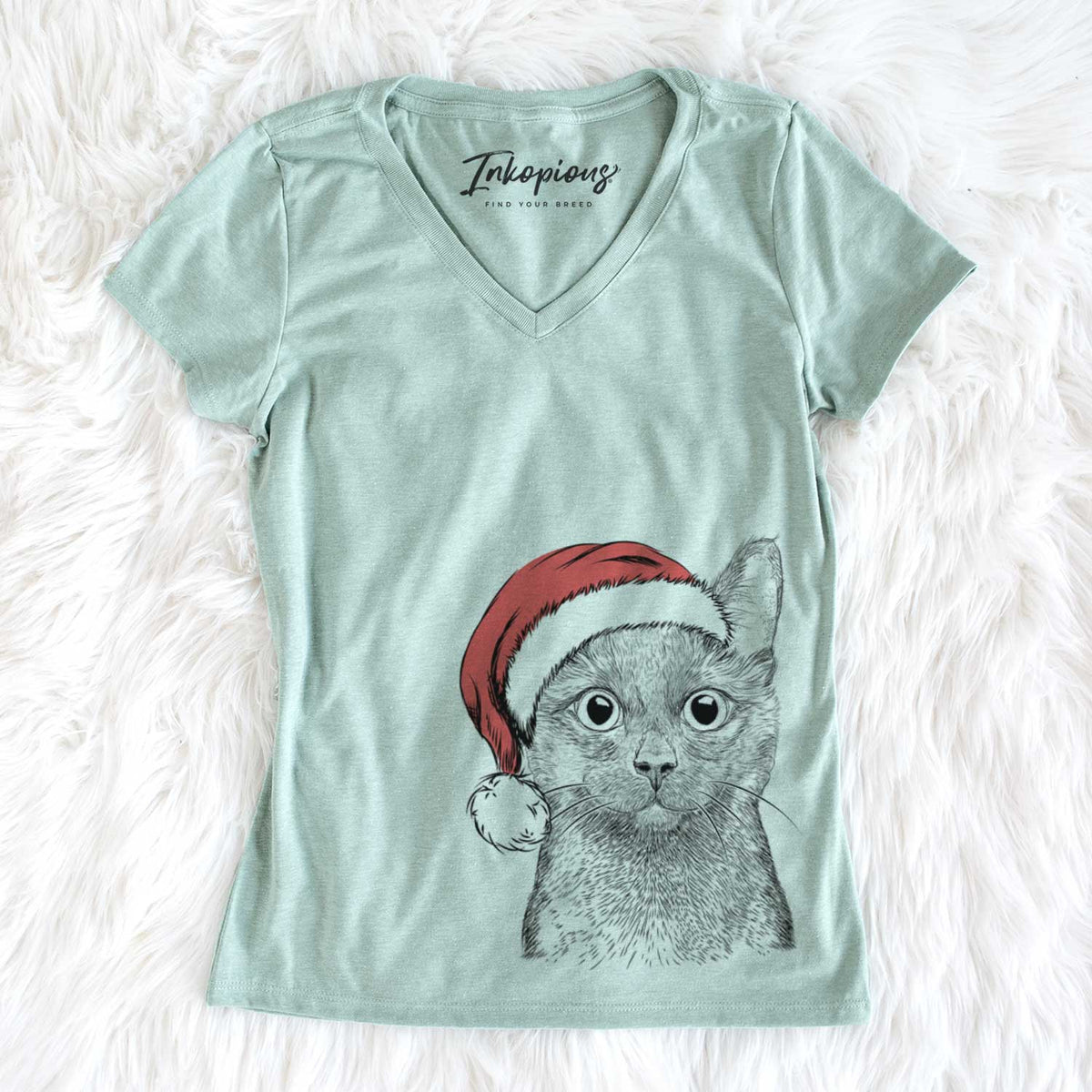 Santa Shadow the Black Cat - Women&#39;s V-neck Shirt