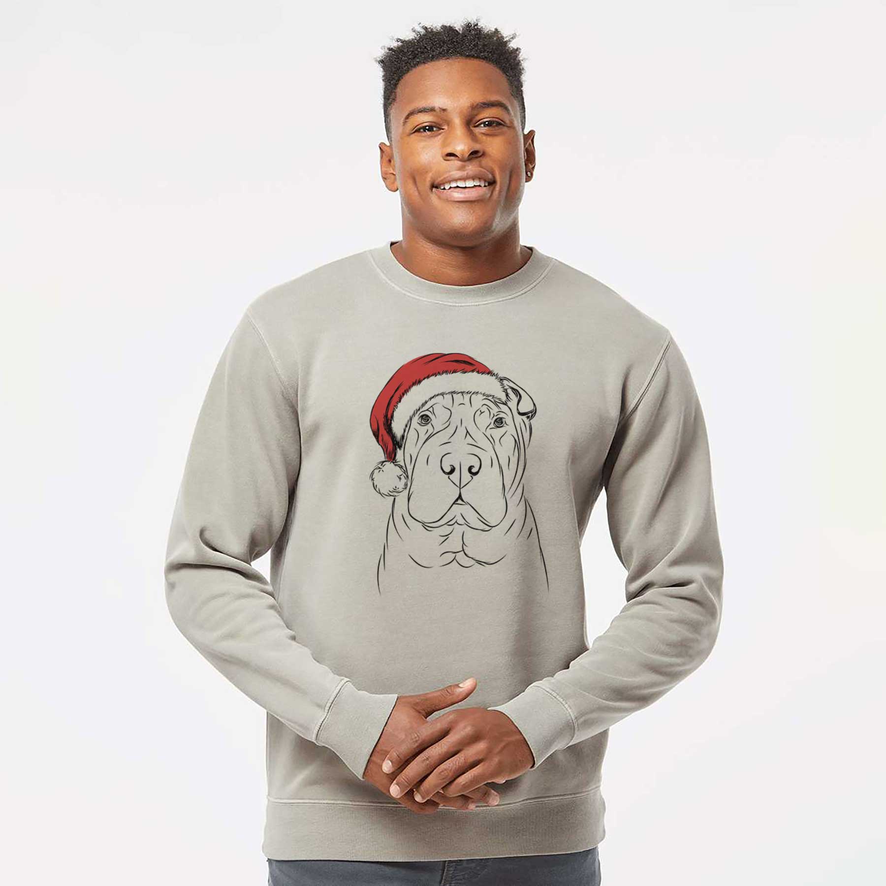 Santa Sharpy the Shar Pei - Unisex Pigment Dyed Crew Sweatshirt