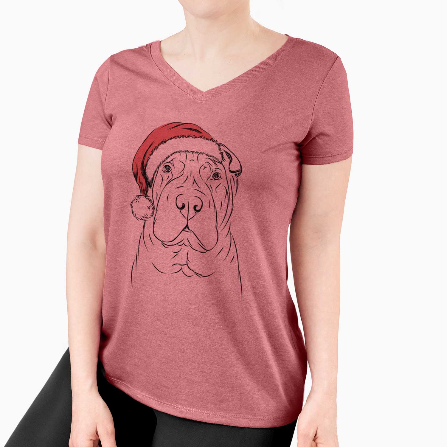 Santa Sharpy the Shar Pei - Women's V-neck Shirt