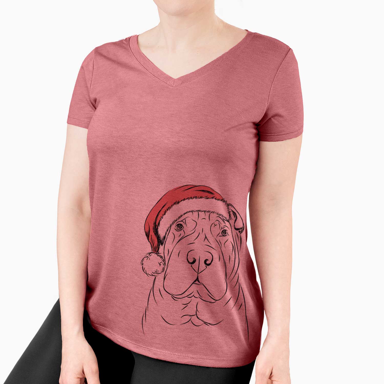 Santa Sharpy the Shar Pei - Women's V-neck Shirt