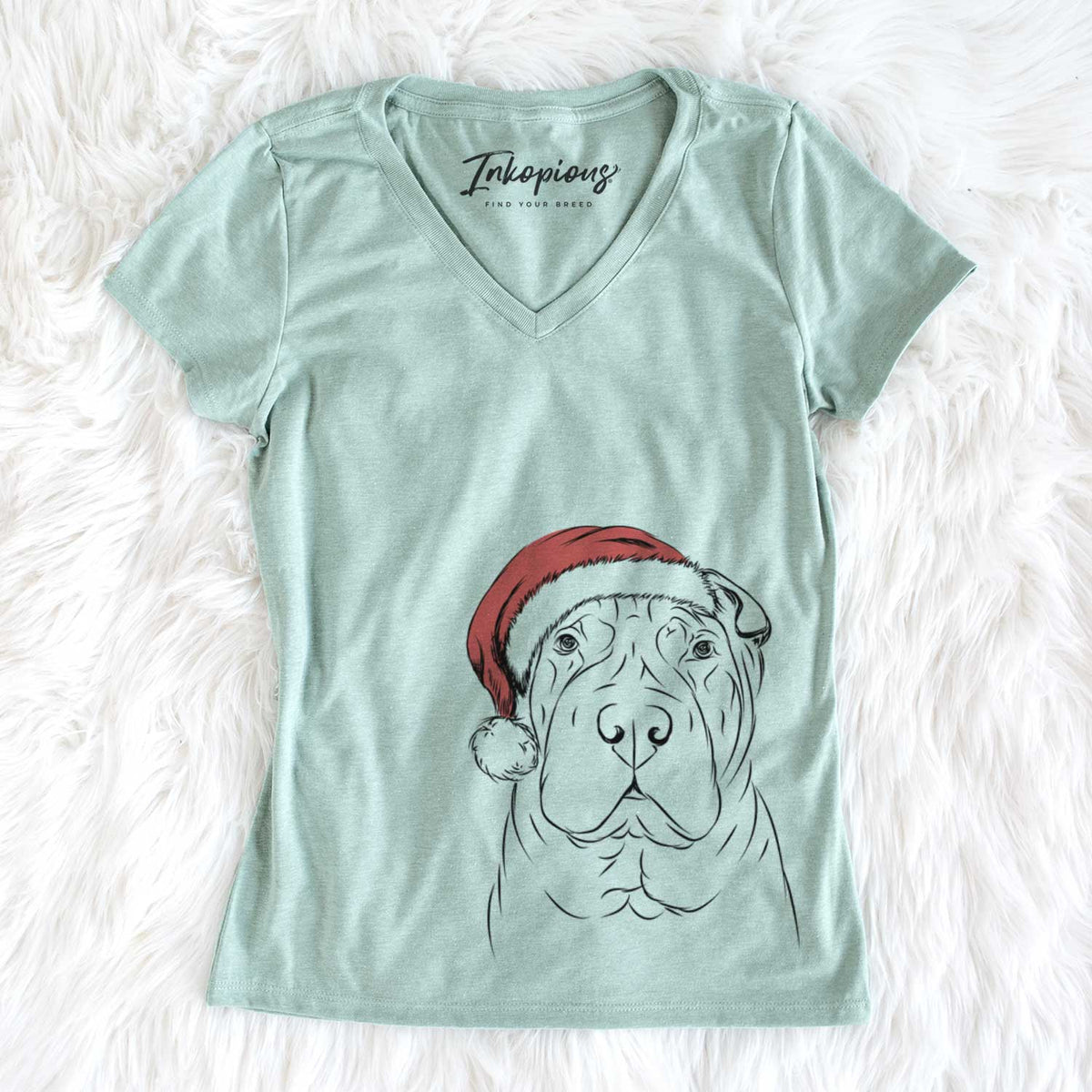 Santa Sharpy the Shar Pei - Women&#39;s V-neck Shirt