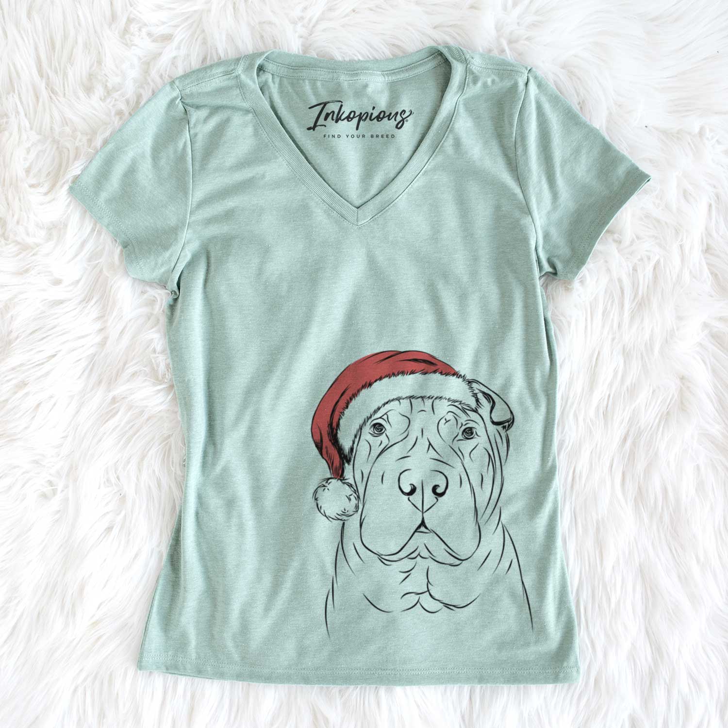 Santa Sharpy the Shar Pei - Women's V-neck Shirt