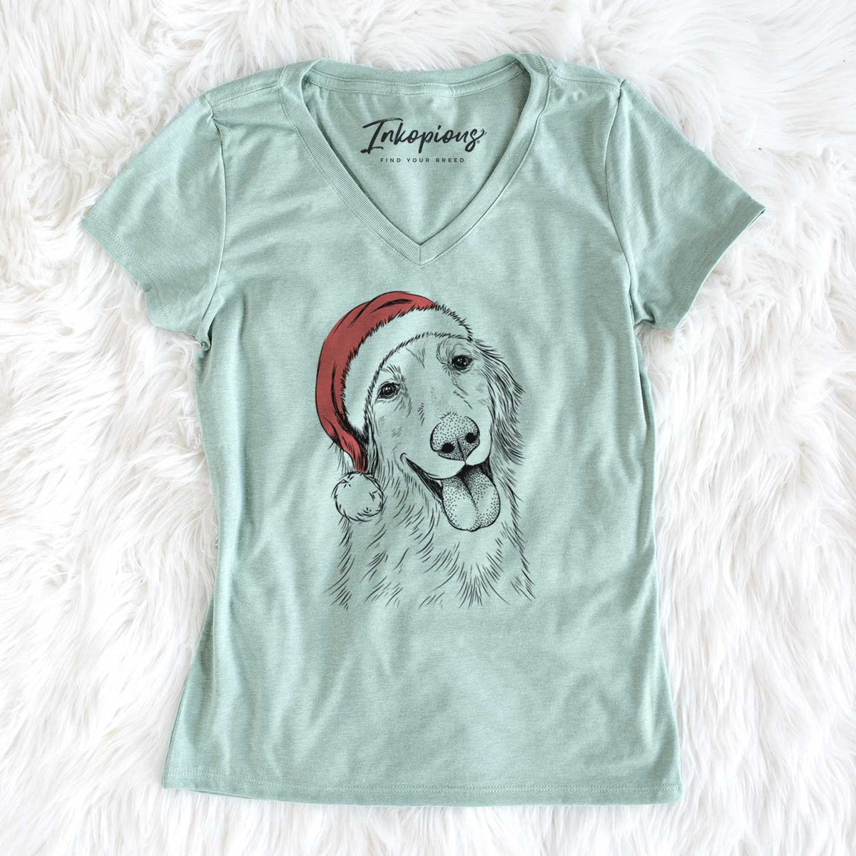 Santa Shelby the Golden Retriever - Women's V-neck Shirt