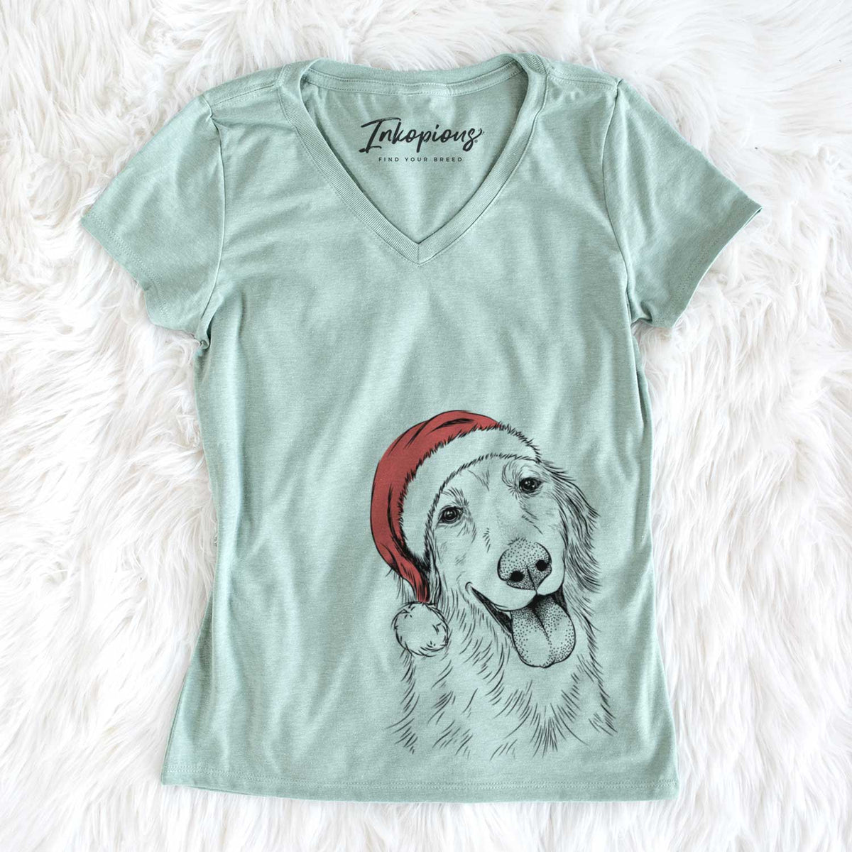 Santa Shelby the Golden Retriever - Women&#39;s V-neck Shirt