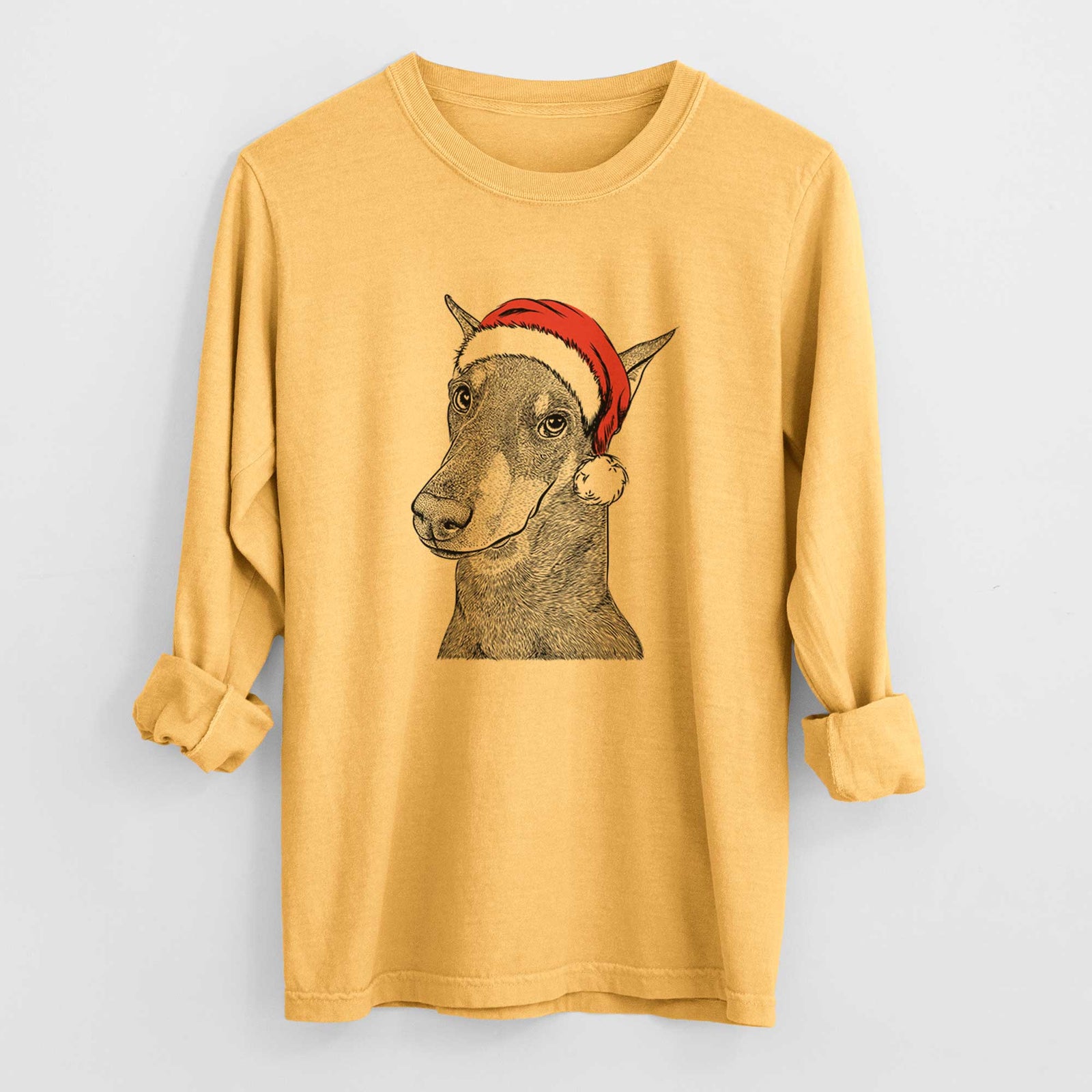 Santa Shelby the Doberman Pinscher - Heavyweight 100% Cotton Long Sleeve