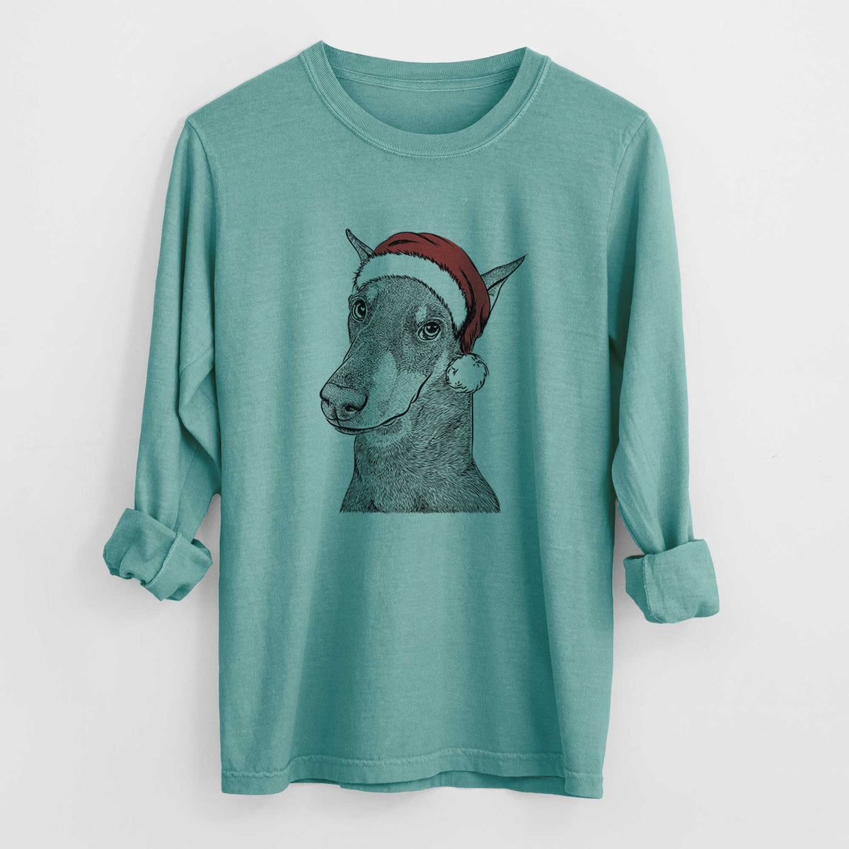 Santa Shelby the Doberman Pinscher - Heavyweight 100% Cotton Long Sleeve