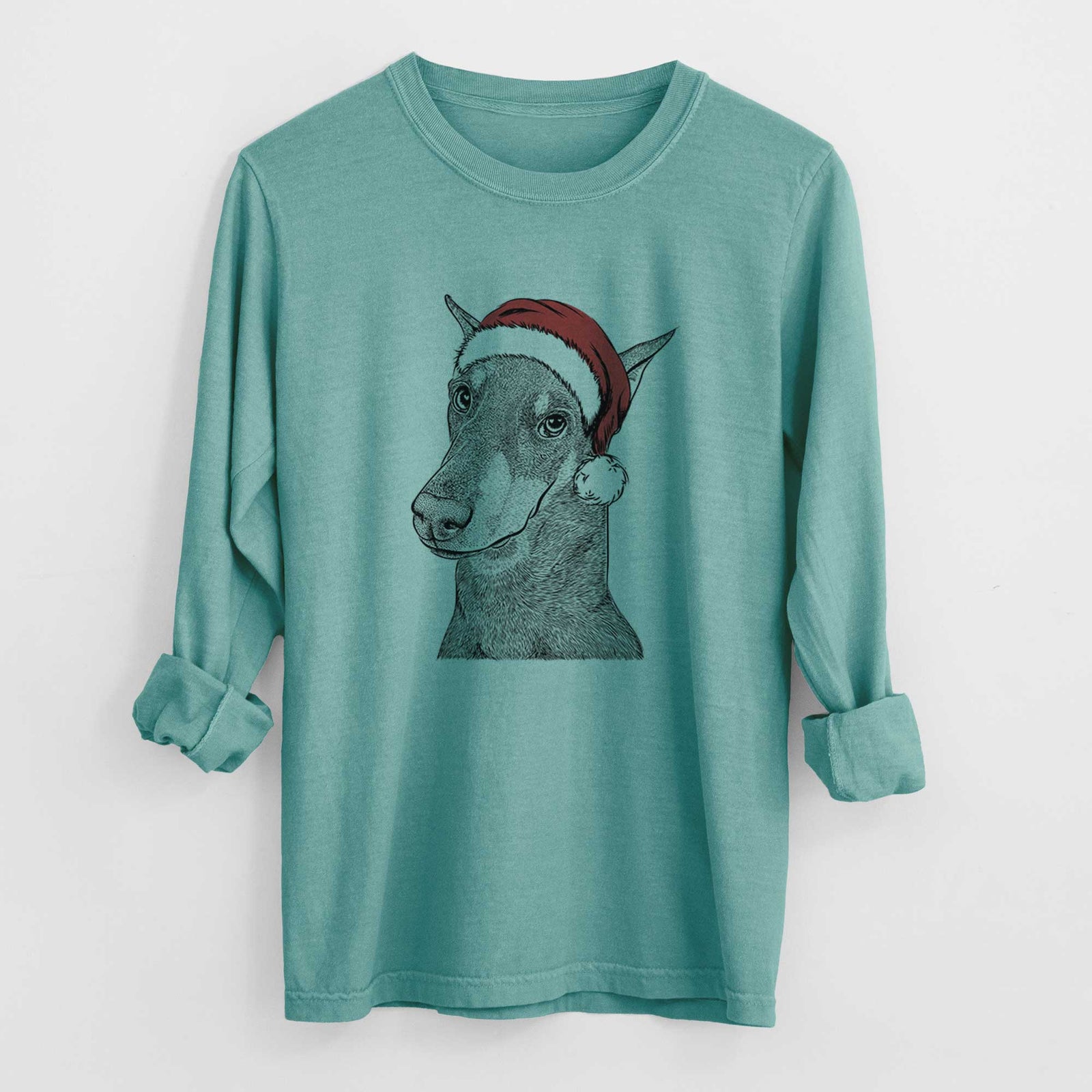 Santa Shelby the Doberman Pinscher - Heavyweight 100% Cotton Long Sleeve