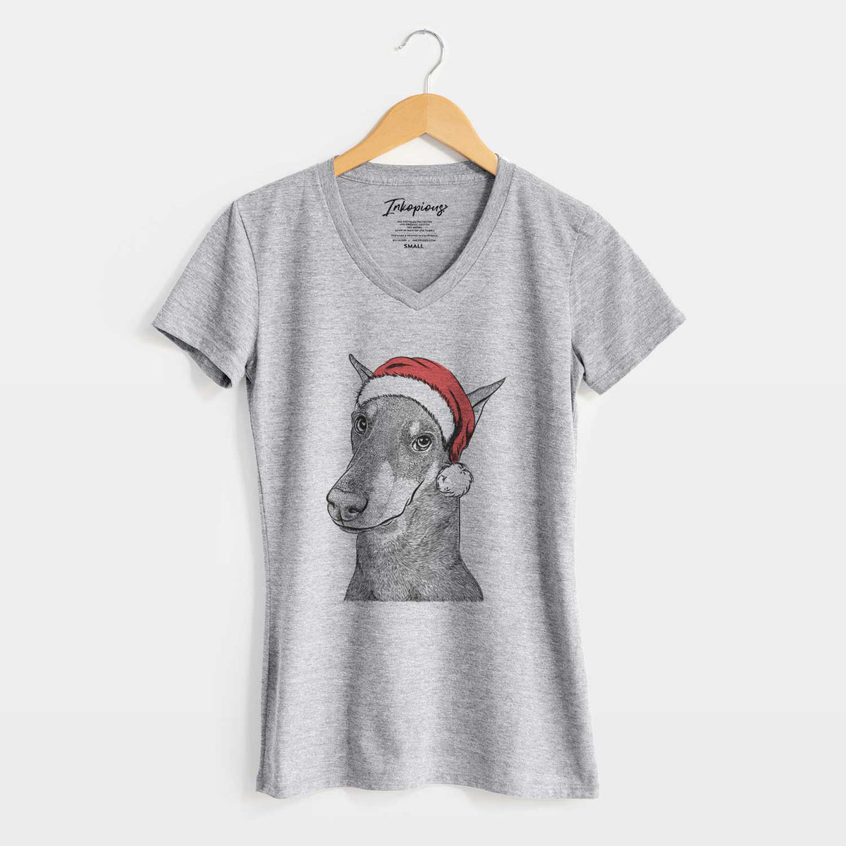 Santa Shelby the Doberman Pinscher - Women's V-neck Shirt