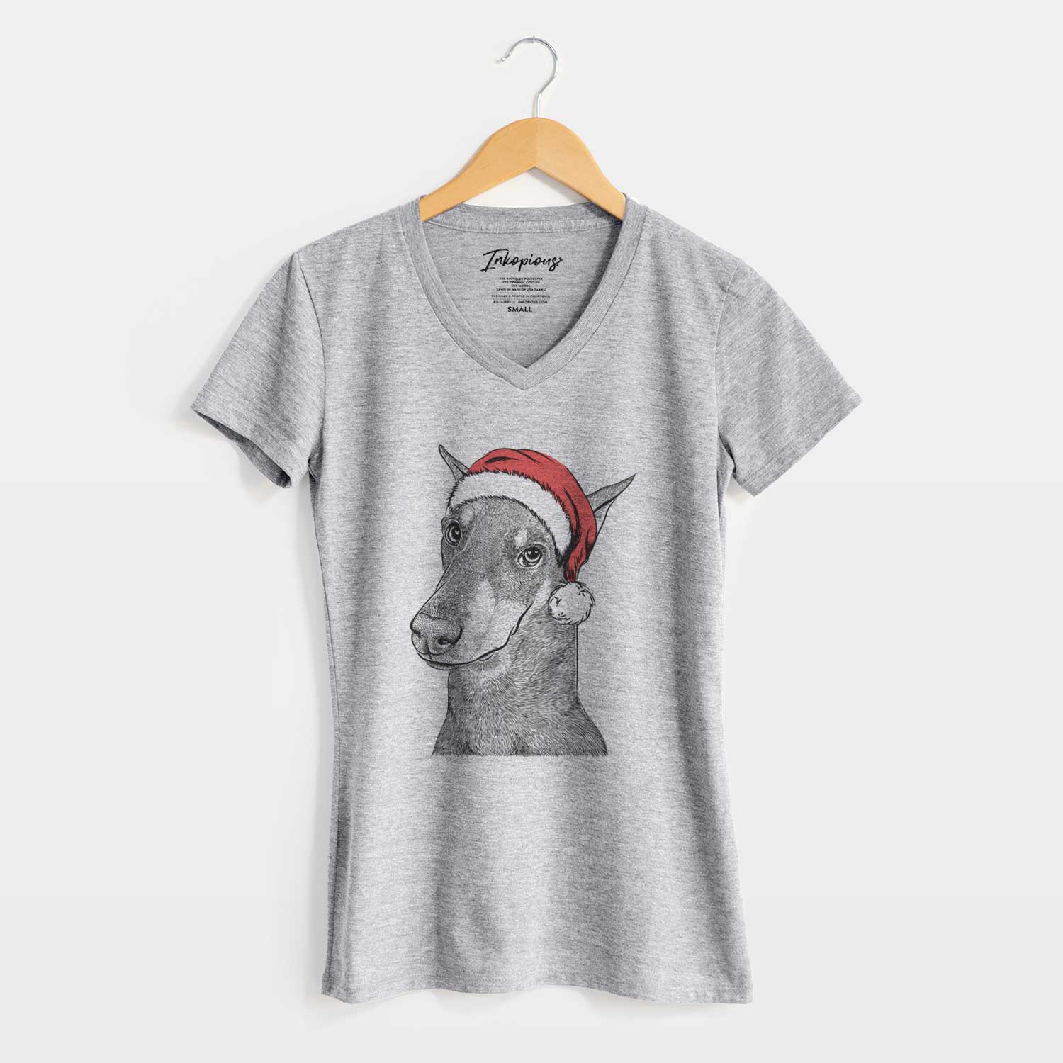 Santa Shelby the Doberman Pinscher - Women's V-neck Shirt