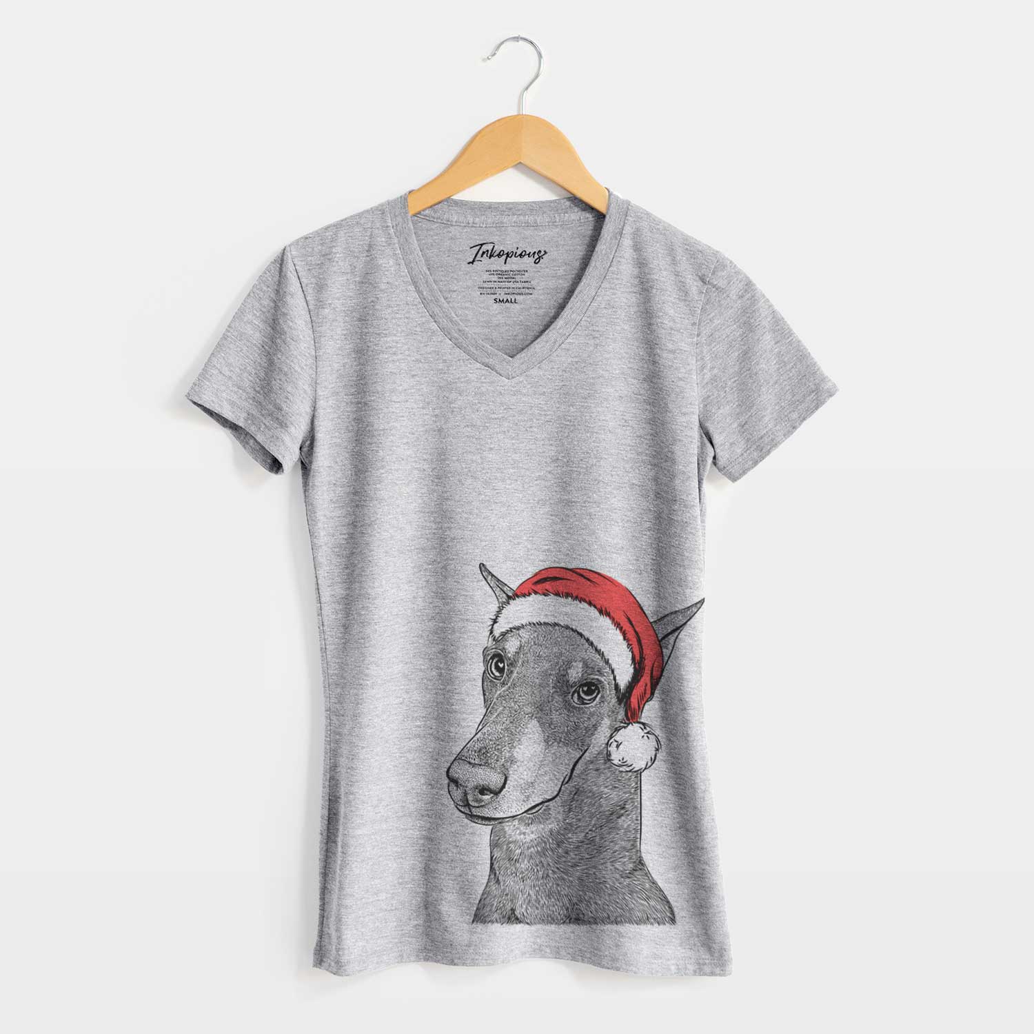 Santa Shelby the Doberman Pinscher - Women's V-neck Shirt