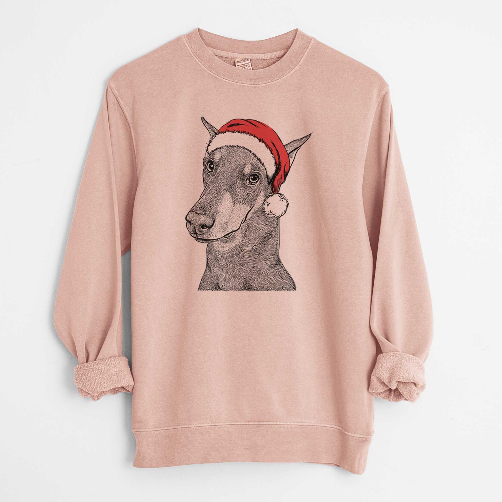 Santa Shelby the Doberman Pinscher - Unisex Pigment Dyed Crew Sweatshirt
