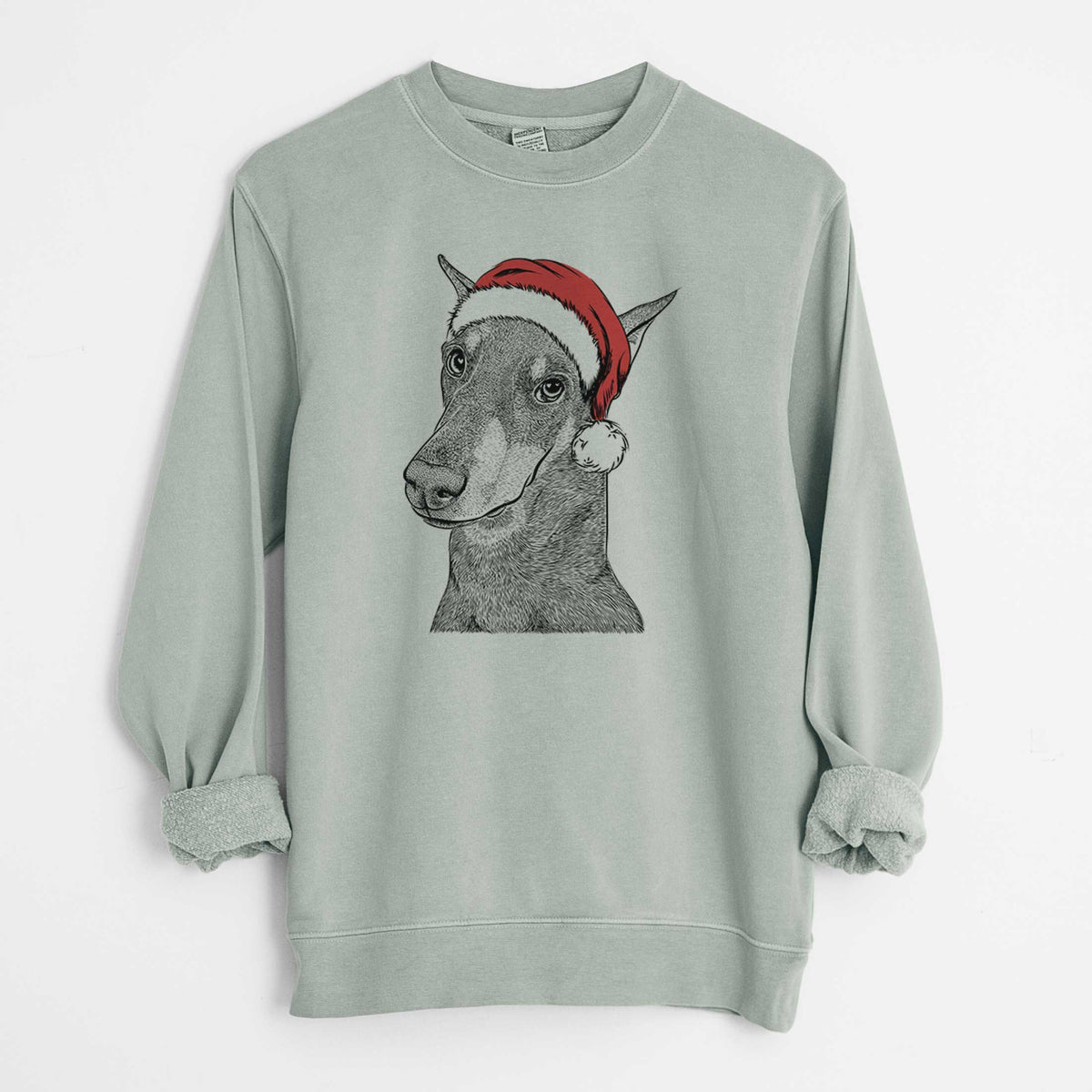 Santa Shelby the Doberman Pinscher - Unisex Pigment Dyed Crew Sweatshirt