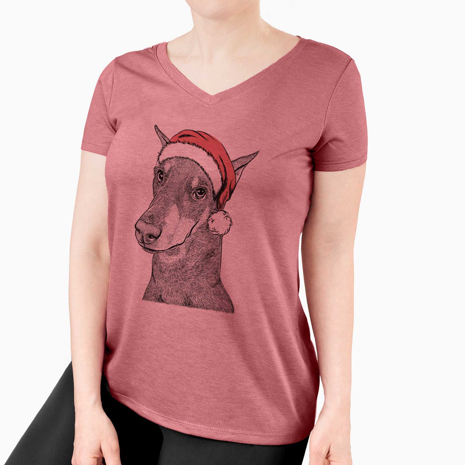 Santa Shelby the Doberman Pinscher - Women's V-neck Shirt
