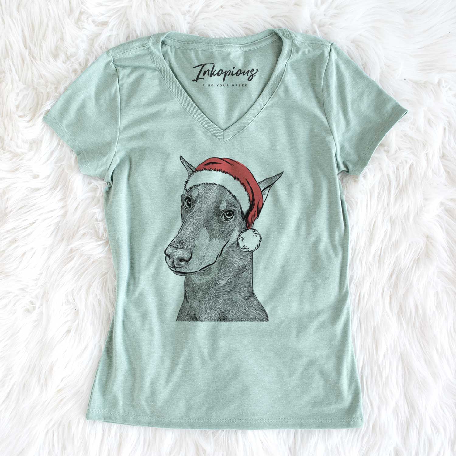 Santa Shelby the Doberman Pinscher - Women's V-neck Shirt