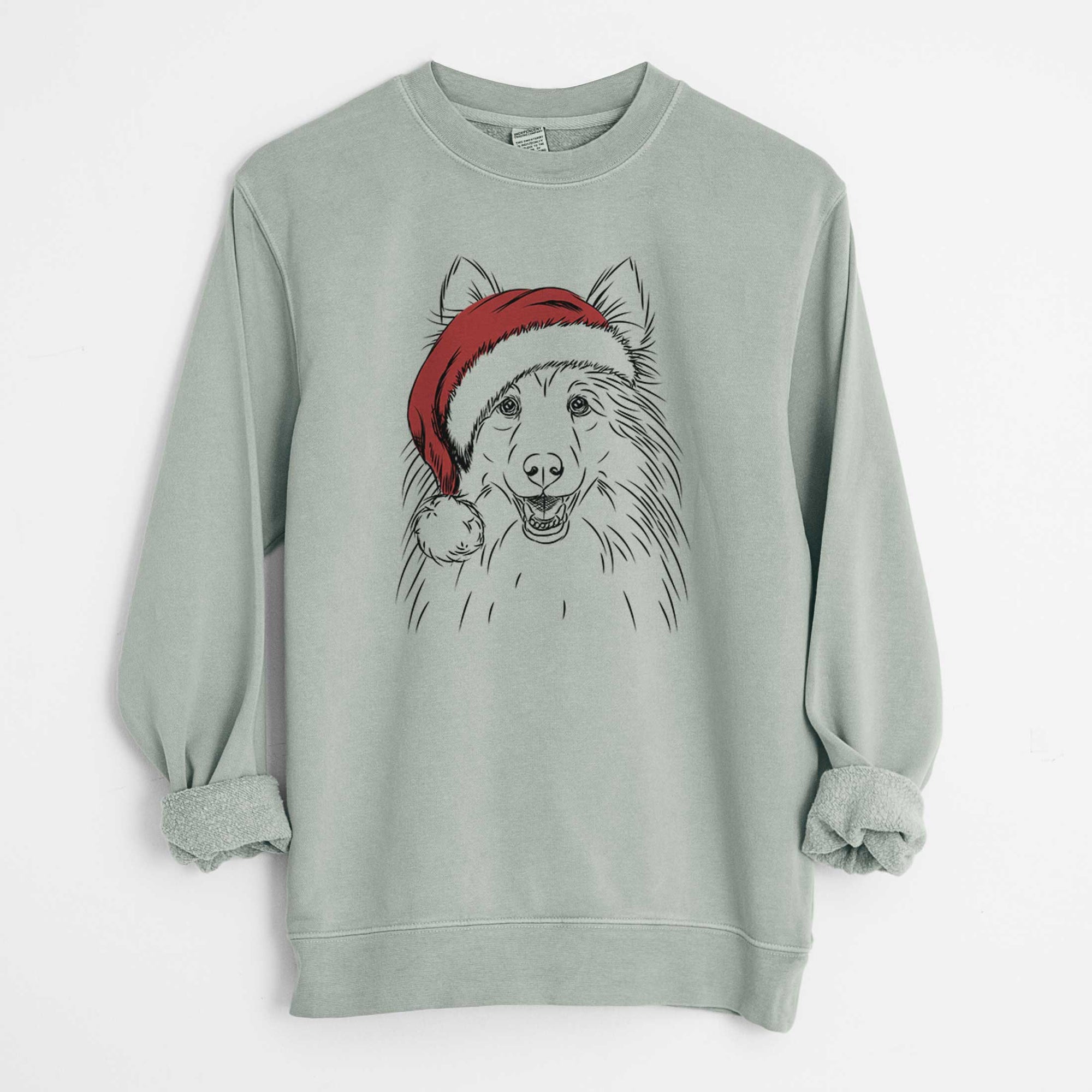 Santa Sheldon the Shetland Sheepdog - Unisex Pigment Dyed Crew Sweatshirt