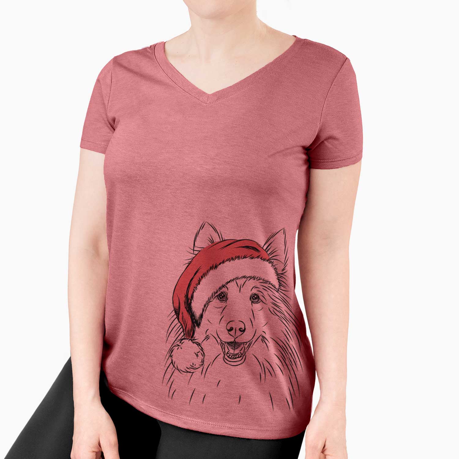 Santa Sheldon the Shetland Sheepdog - Women's V-neck Shirt