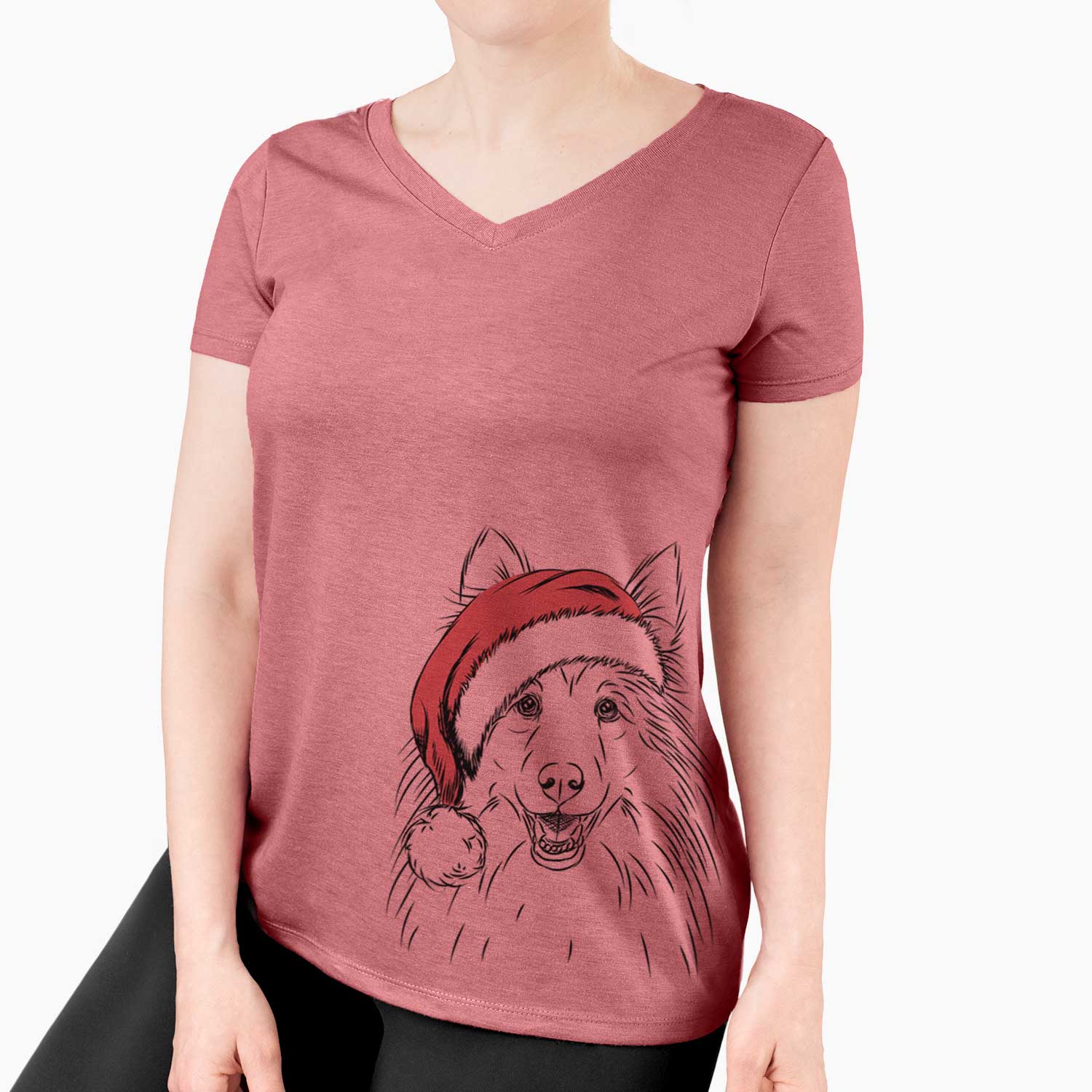 Santa Sheldon the Shetland Sheepdog - Women's V-neck Shirt