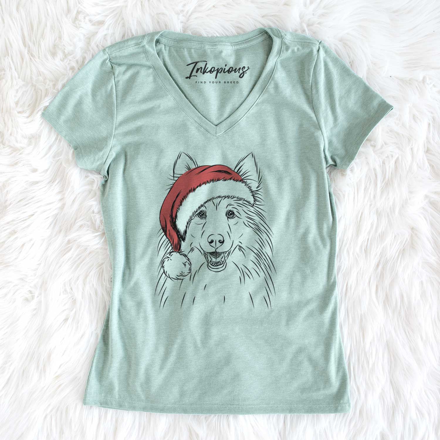 Santa Sheldon the Shetland Sheepdog - Women's V-neck Shirt